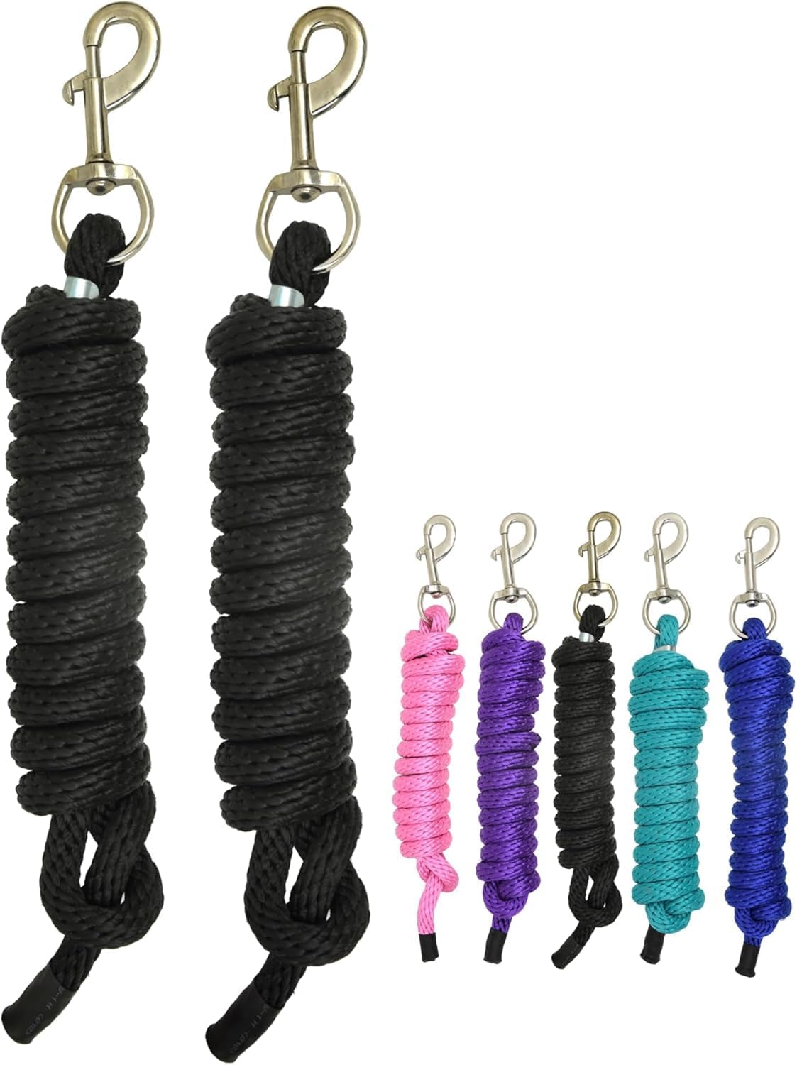 2 Pack Sturdy 10ft Poly Lead Ropes for Horses & Livestock, 5/8″ Wide, Bolt Snap (True Black)