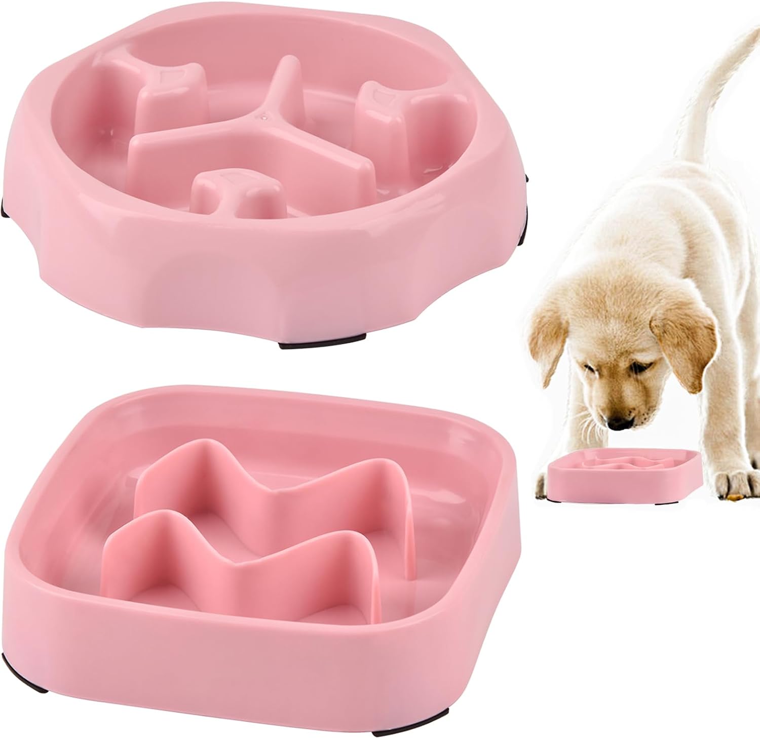 2 Pack Slow Feeder Bowls – Small Breed, Pink Silicone, Slow Down Eating Speed for Medium Small Breed Dogs & Cats