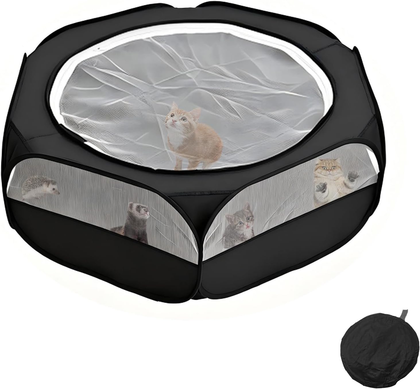 Small Animals Playpen with Top Zippered Cover Pet Yard Fence Black