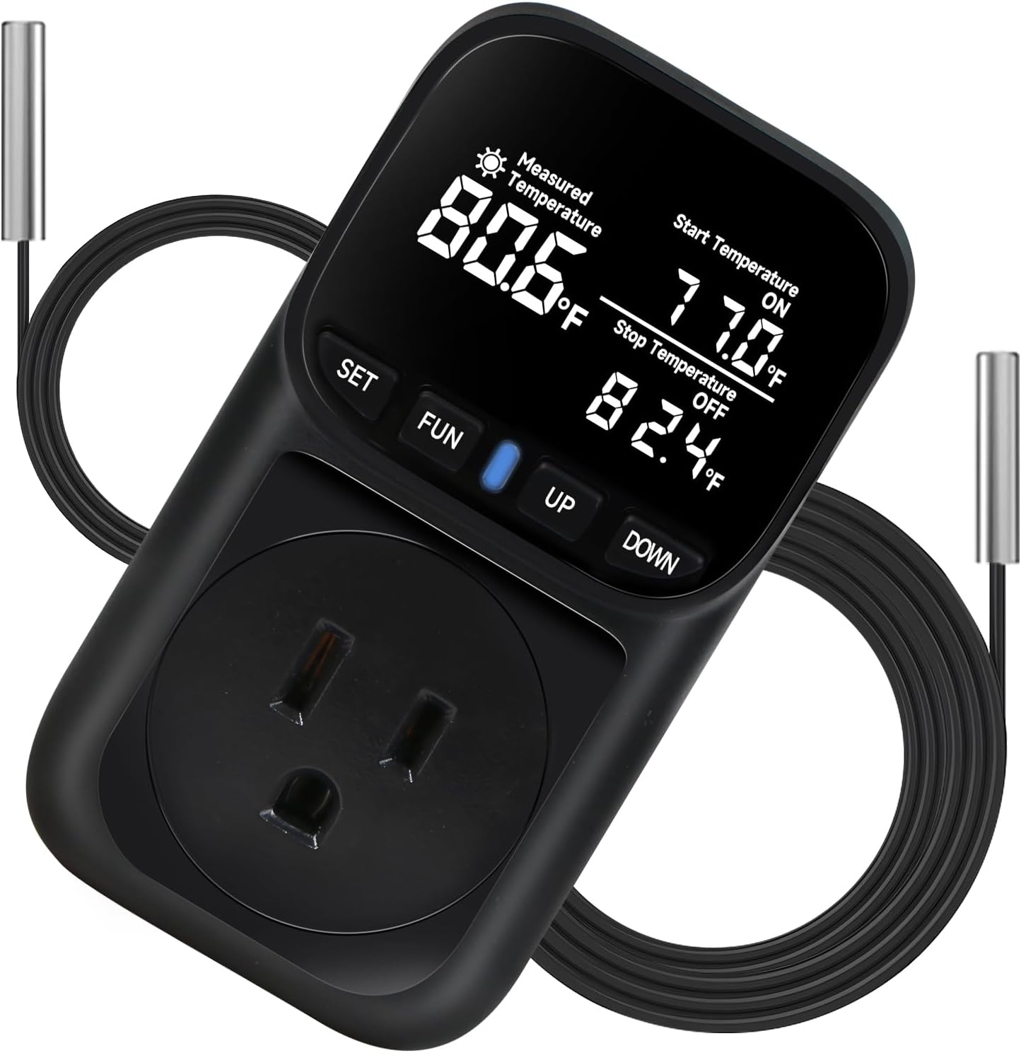Digital Temperature Controller Outlet with LCD Display, Plug-In Thermostat, White