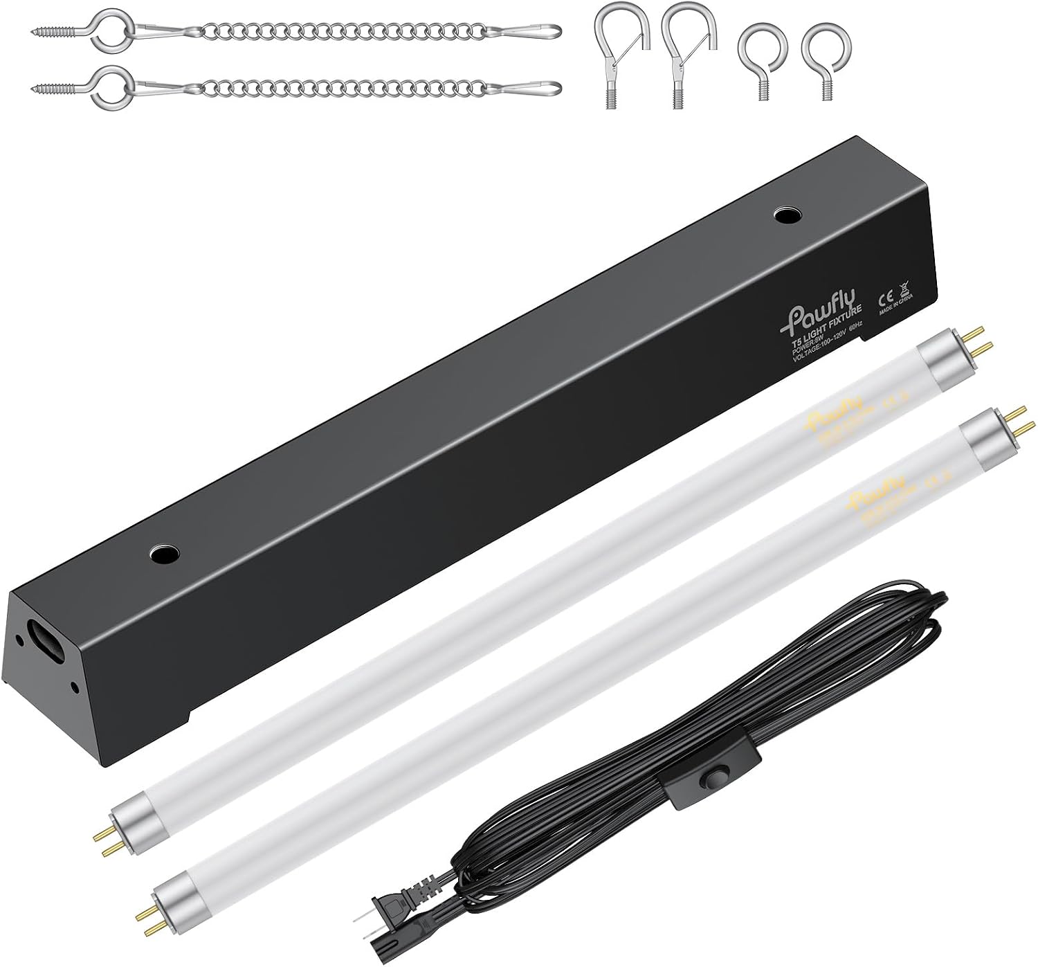 Pawfly T5 Reptile Light Combo Kit with 2 UVB Tubes, 10.0 UVB Light Fixture with Terrarium Hood and 8W Light Tubes for Bearded Dragon, Desert & Tropical Terrariums,12 inch