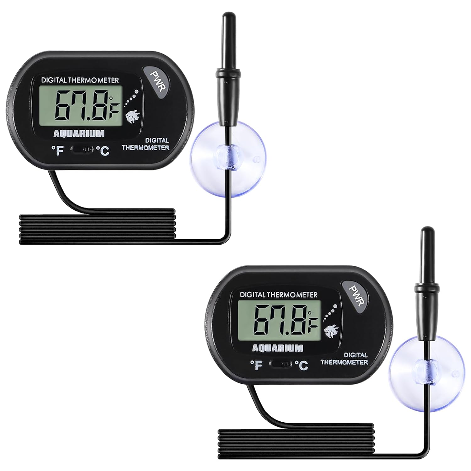 2pcs Aquarium Thermometer LCD Digital Fish Tank Thermometer with Water-Resistant Sensor Probe and Suction Cup for Turtle Incubators Terrarium Water Thermometer