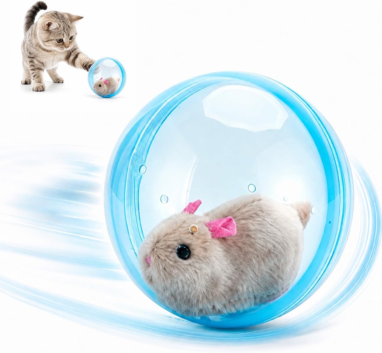 Self-Rolling Interactive Cat Ball, 2026 Realistic Animal Rolling Cat Ball 360° Spin Moving for Cats Dogs Chasing (Blue)