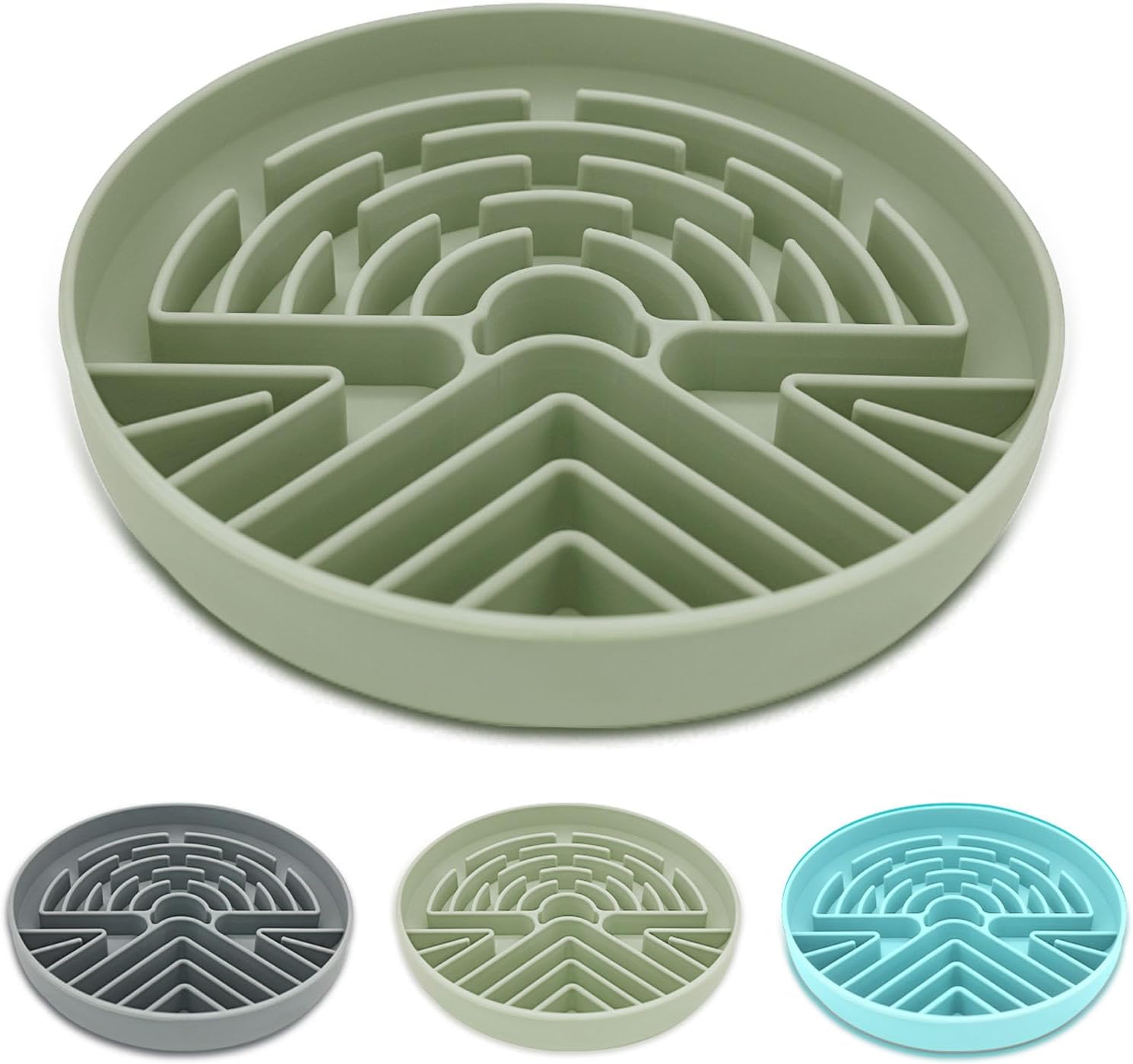 Lesipee Slow Feeder Dog Bowl for Large & Small Pets, Anti Choking Puzzle Dog Food Bowl with Non-Slip Base, Interactive Pet Slow Eating, Silicone Cat Feeder for Puppies & Cats(Grey Green)