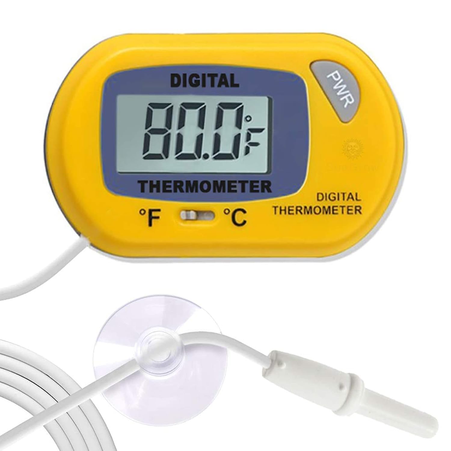 SunGrow Digital Betta Thermometer for Tropical Aquarium Fish, Yellow Color, Suction Cups and 1 Battery Included, 1 pc per Pack