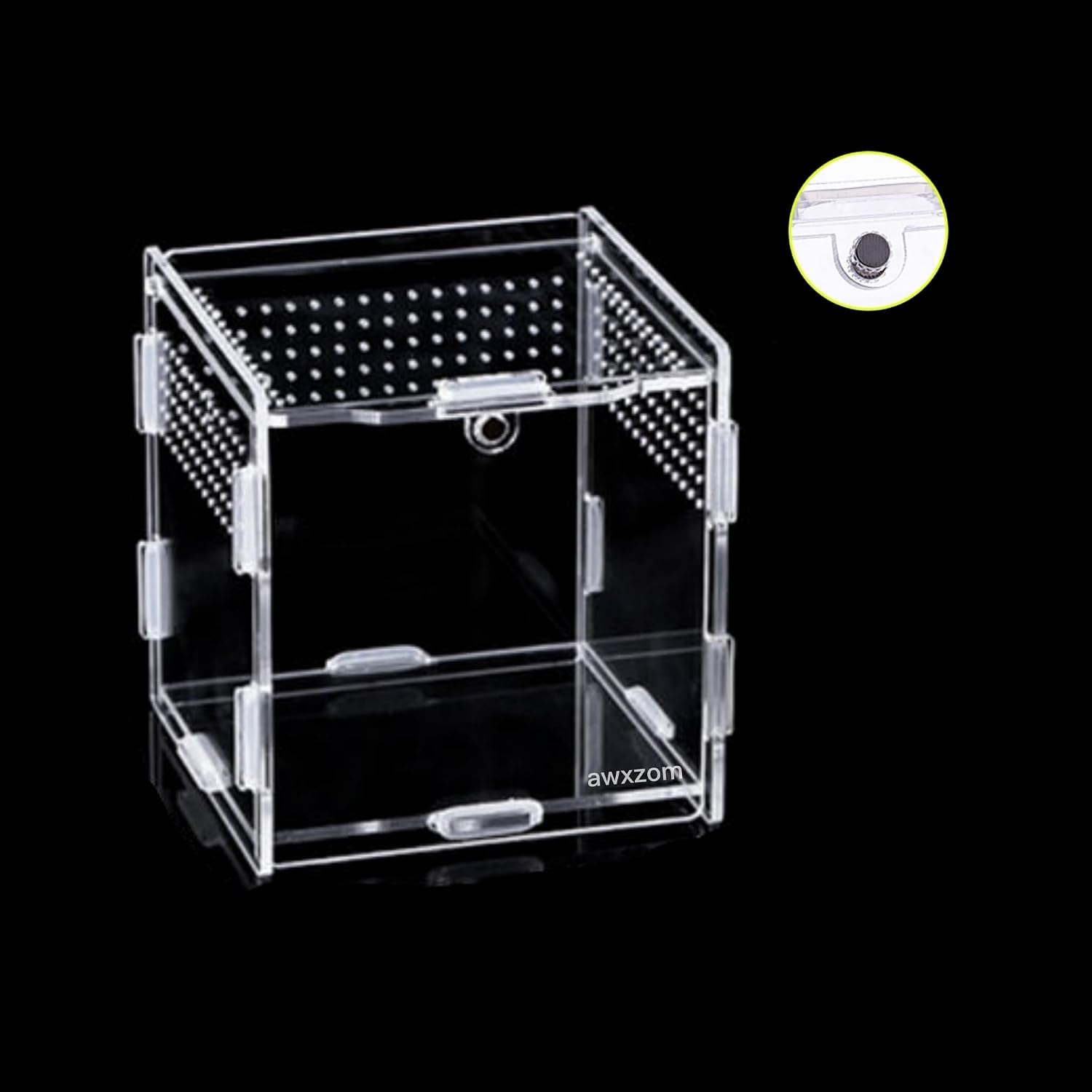 AWXZOM Magnetic Acrylic Case, micro habitat small Tarantula Enclosure enclosure for arboreal Tarantula Scorpion Sling Lizards Mantis Snake Gecko jumping spider snail Insect Isopods (3.5*3.5*3.7inch)