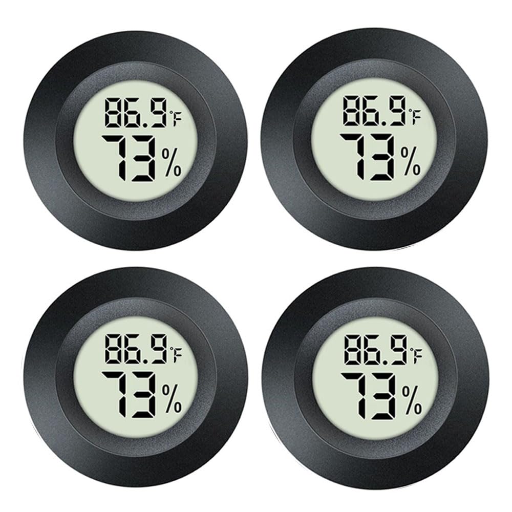 JEDEW 4 Pack Hygrometer Thermometer Digital Humidity Meter Indoor/Outdoor Humidity Monitor Reptile Thermo-Hygrometer for Greenhouse Humidors Terrarium Jars, Fahrenheit (℉) /Celsius(℃) (4)