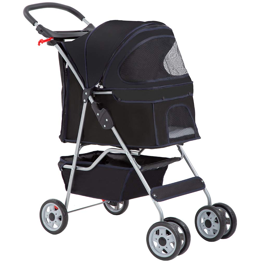 BestPet | 4-Wheel Foldable Pet Stroller | Black | Lightweight & Portable
