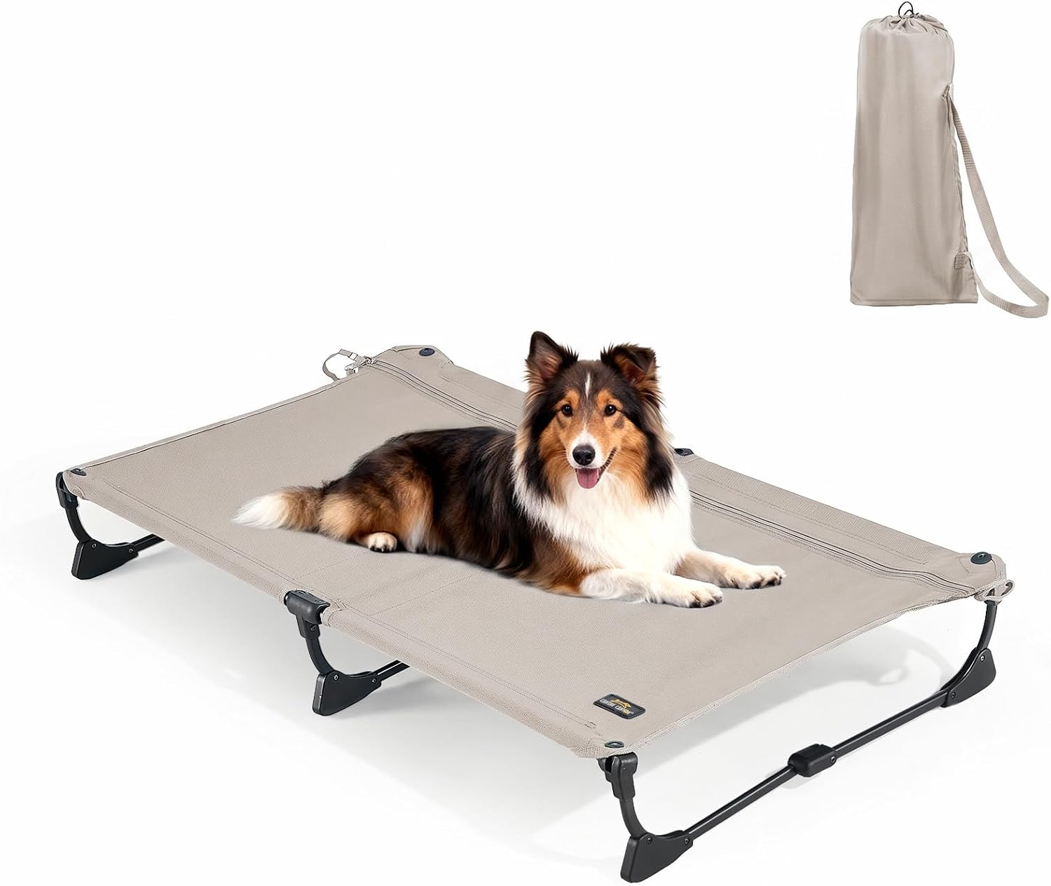 CANINE CANYON Upgraded Non-Slip Daisy Cot, Large Foldable Elevated Dog Bed, Portable Raised Outdoor Folding Dog Cot for Camping/Home, Chew Proof Waterproof Heavy Duty Up to 160 Lbs, Brown, 43″x27″