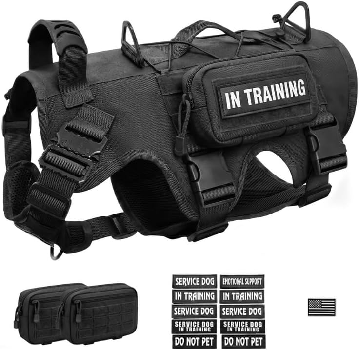 Tactical Dog Harness for Large Dog Service Dog Vest Harness with 10 Patches