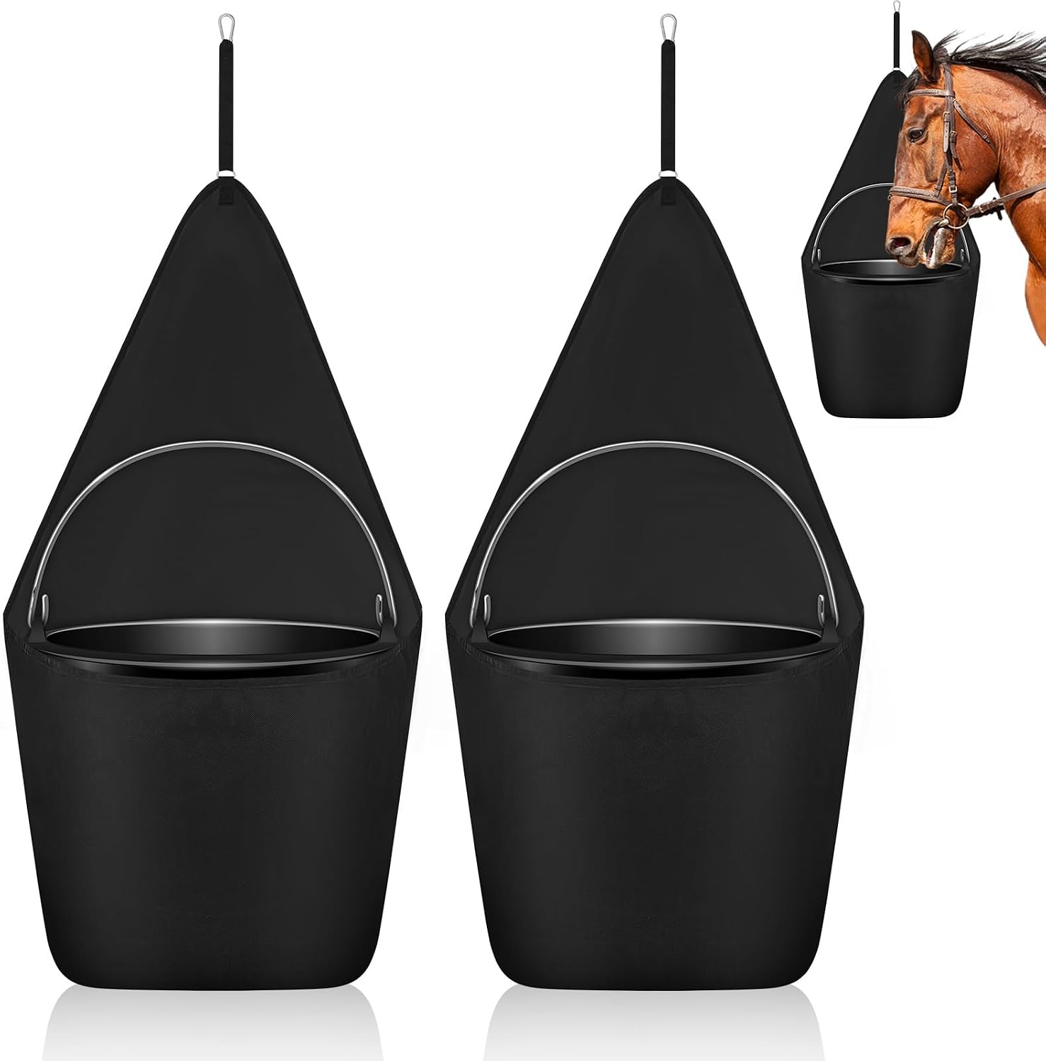 Paterr 2 Pcs Horse Feed Bag Water Bucket for Horse Trailer Accessories