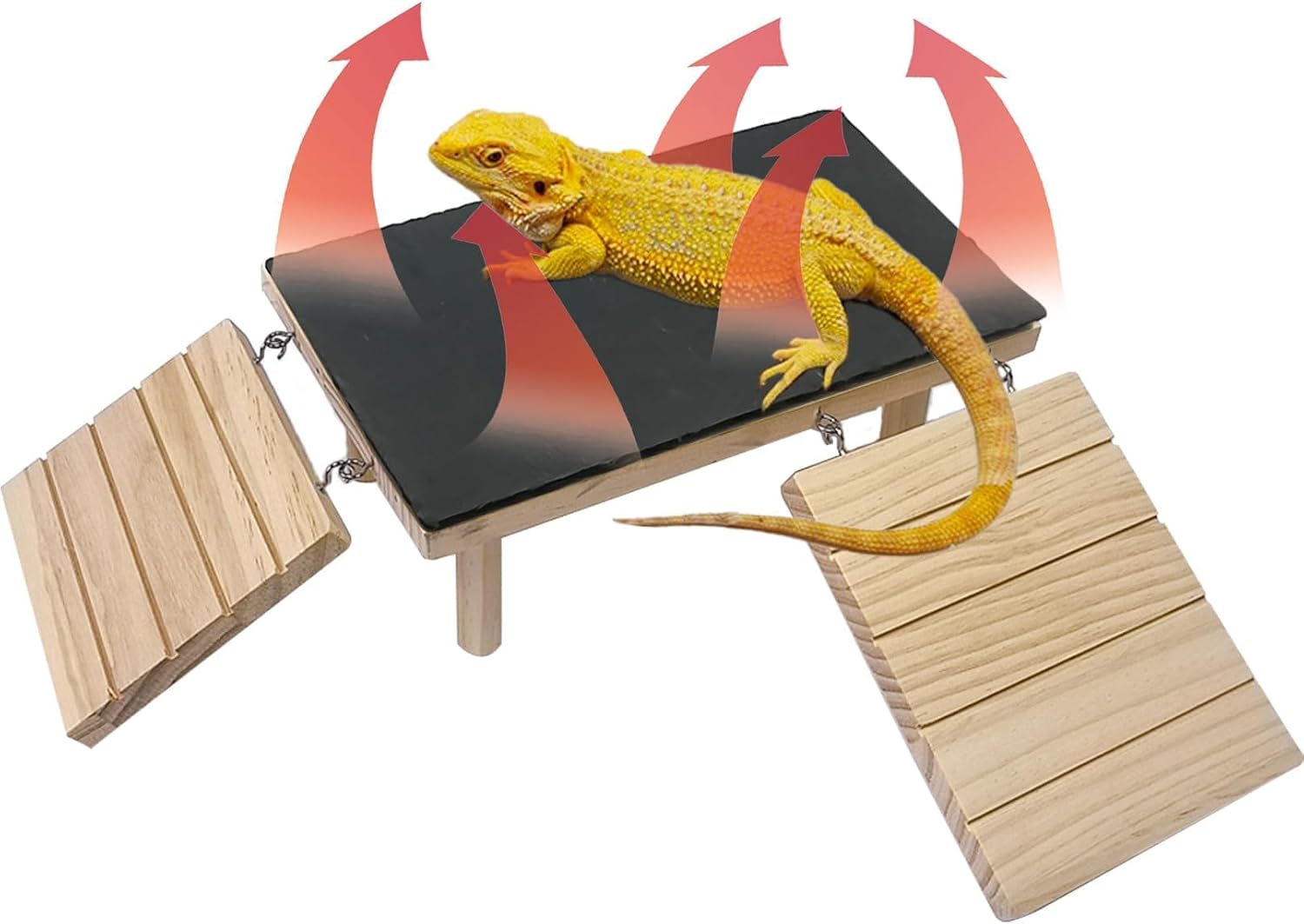 Bearded Dragon Basking Platform with Climbing Ramp,Reptile Basking Rock Slate,Wooden Platform Hide Cave Tank Accessories for Lizard Tortoise Leopard Gecko Snake (L)