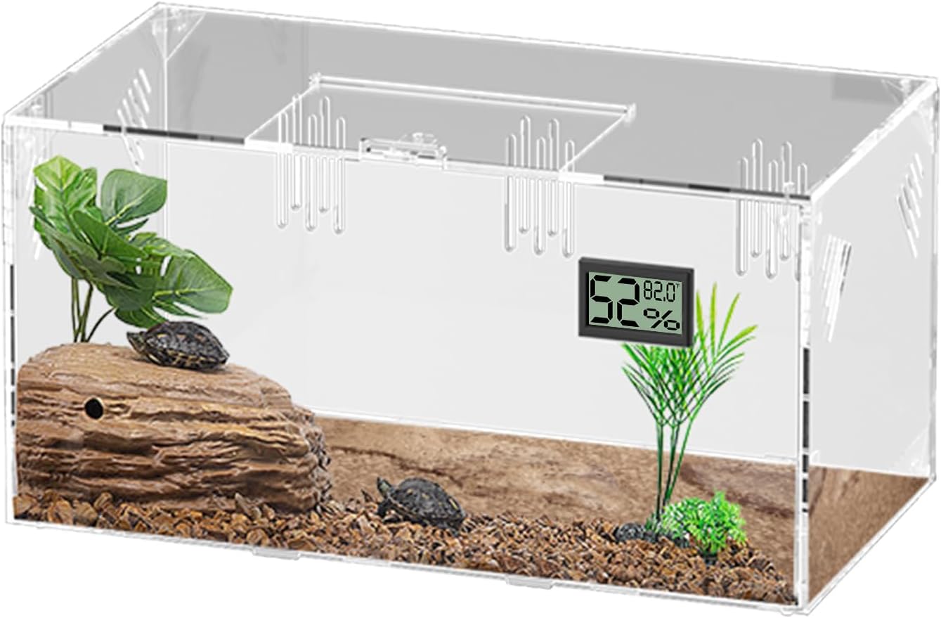 Acrylic Tarantula Enclosure, Reptile Terrarium Breeding Tank w/Temperature Hygrometer,Habitat Reptiles Feeding Box Isopod Terrarium Cage for Insect Lizard Home Office (Reptile-Tank-L(No Tray))