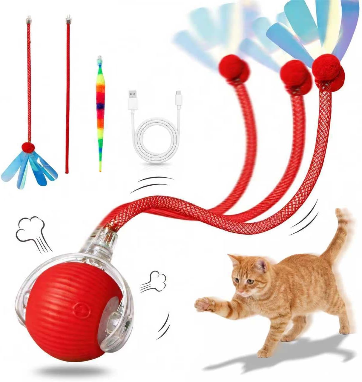 Interactive Cat Toy Ball, Automatic Rolling Toy, 3 Play Modes Rechargeable