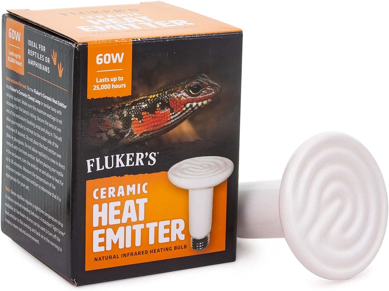 Fluker’s Ceramic Heat Emitter, Natural Infrared Heating Bulb for Reptiles, 60 Watt