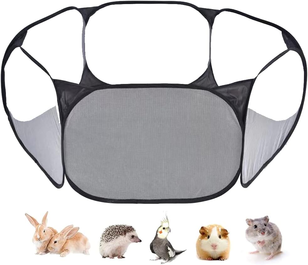 Small Animals Tent, Breathable Transparent Pet Playpen Pop Open Outdoor/Indoor Exercise Fence, Portable Yard Fence for Guinea Pig, Rabbit, Hamster, Chinchillas and Hedgehogs