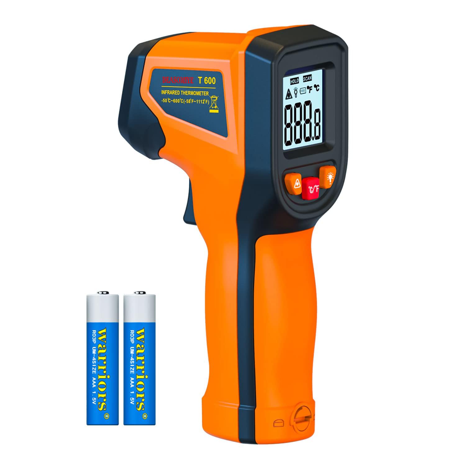 Laser Infrared Thermometer Non-Contact Digital Temperature Gun, -58℉～1112℉(-50℃～600℃) IR Thermometer for Industrial, Kitchen Cooking, Automotive, HVAC (Not for Human Body Temp)