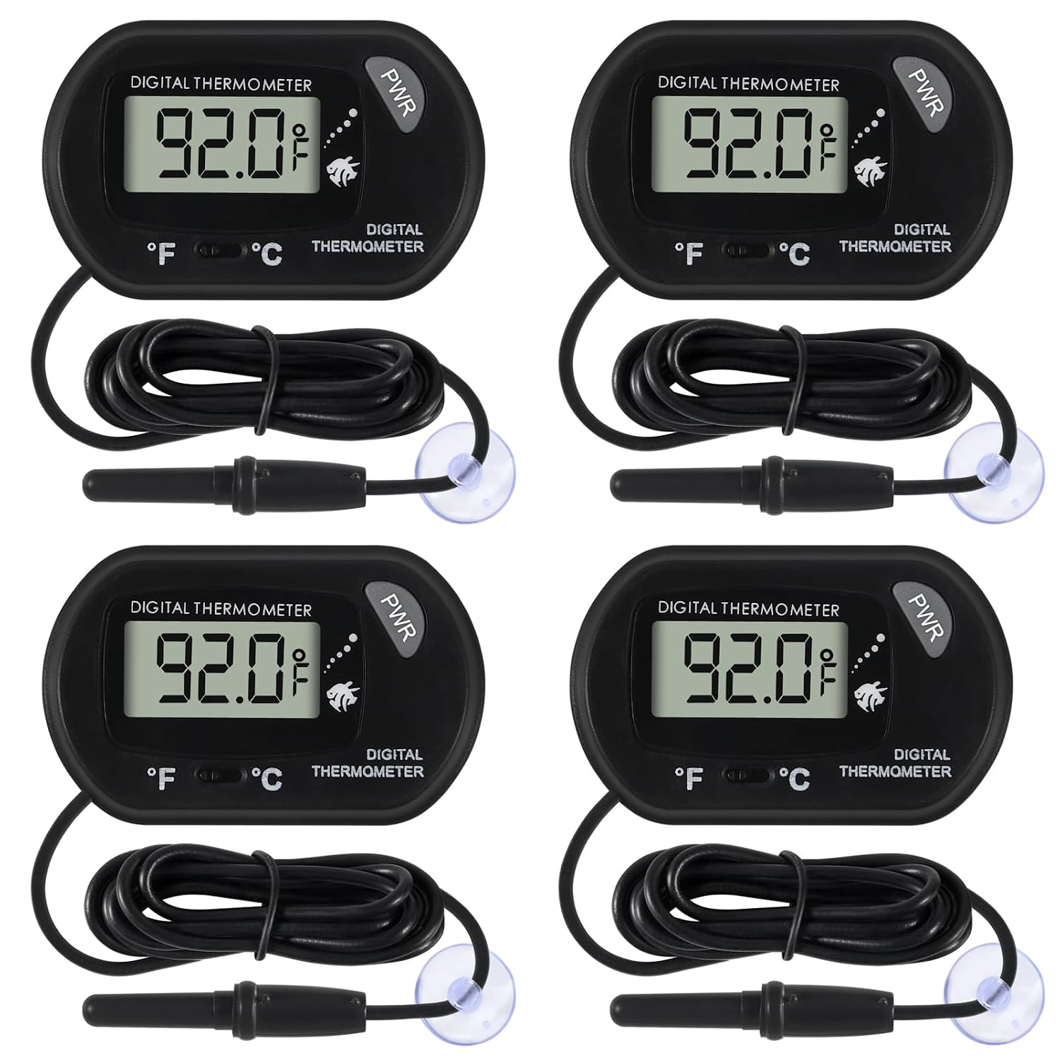 4Pcs Aquarium Thermometer Fish Tank Thermometer Reptile Fahrenheit Terrarium Water Temperature Indicator Test Digital with LCD Display Fahrenheit/Celsius