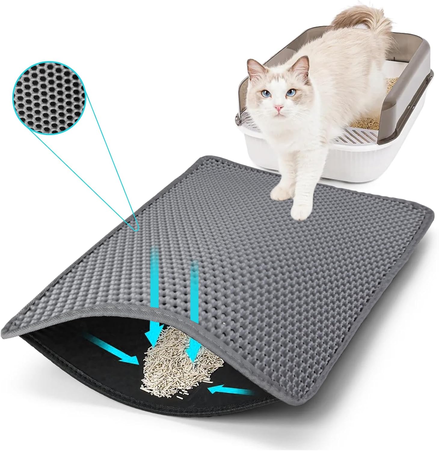 Cat Litter Mat 30″x24″, Double Layer Waterproof Litterbox Mat, Gray