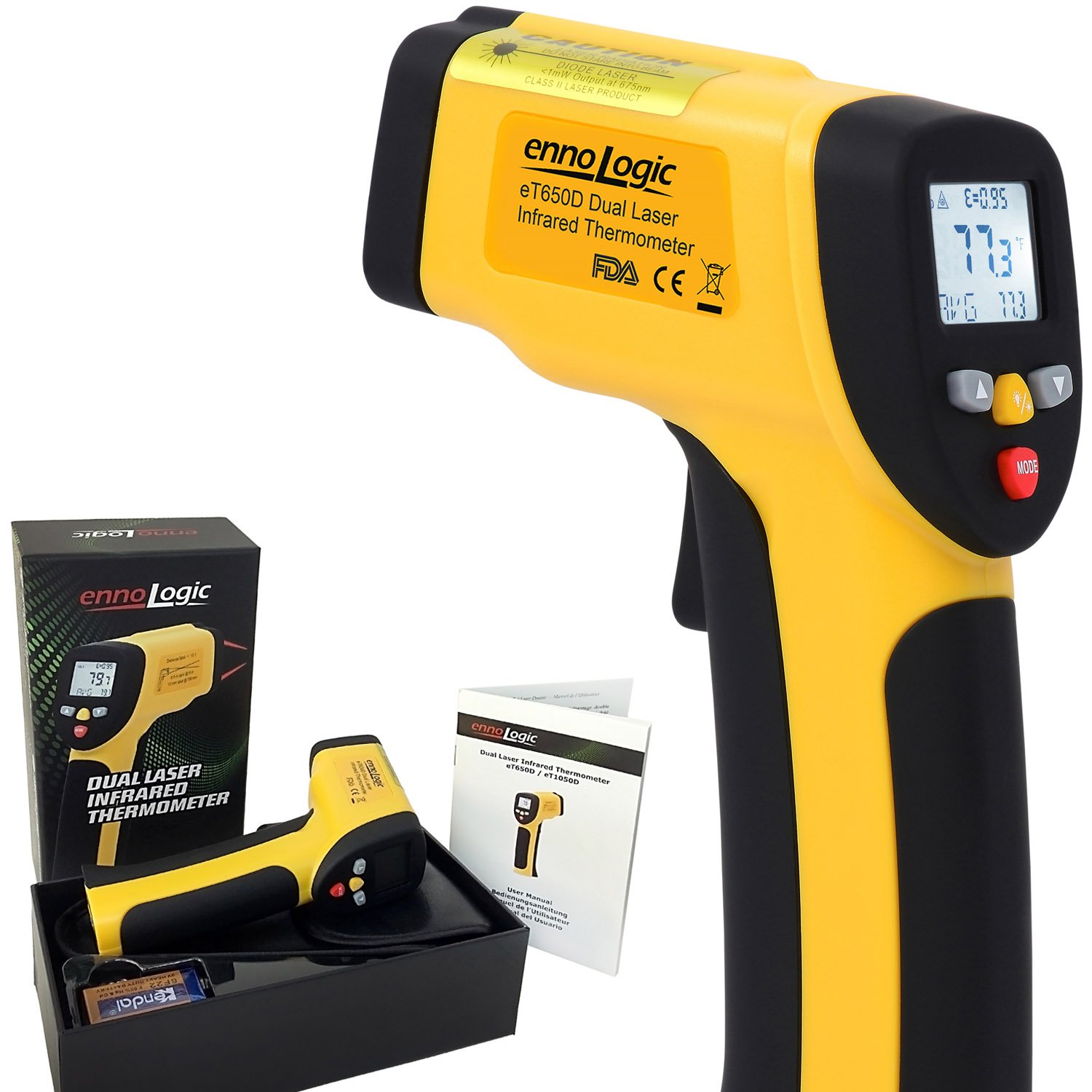 eT650D Temperature Gun by ennoLogic – Dual Laser Non-Contact Infrared Thermometer -58°F to 1202°F – NIST Option Available – Accurate Digital Surface IR Thermometer (Not for Body Temp)