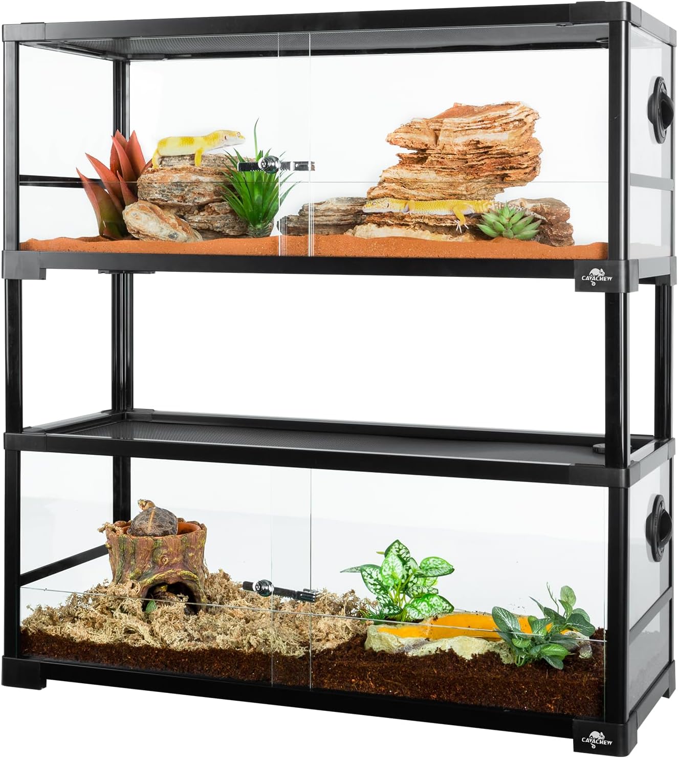 Double Stacked Reptile Tank, 30″ x 12″ x 32″ Tall Reptiles Terrarium, Front Opening, Full Vision, Knock Down, 2 Pack 20 Gallon Glass Cage for Reptile, Bearded Dragon, Lizard, Snake, Gecko