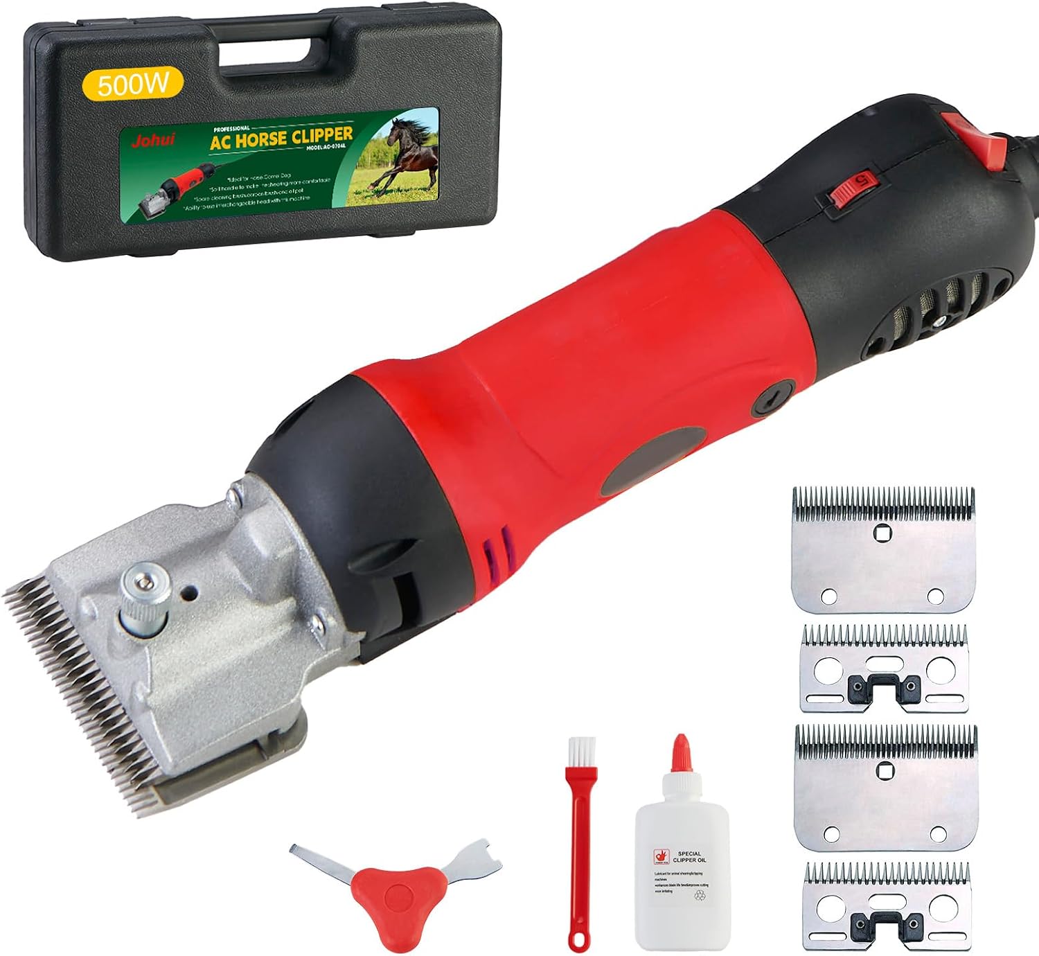 Johui Horse Clippers – 500W Heavy Duty Horse Body Clippers with 2 Sets Removable Blades & 6 Speeds for Horses, Cattle, Camels, Large Dogs