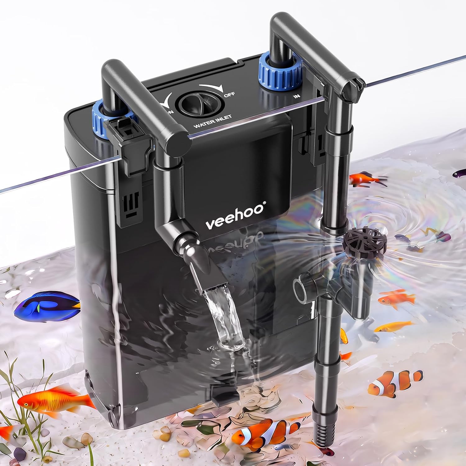 Veehoo Hang on Back Aquarium Filter with One-Touch Drain for Tank 10-30 Gal