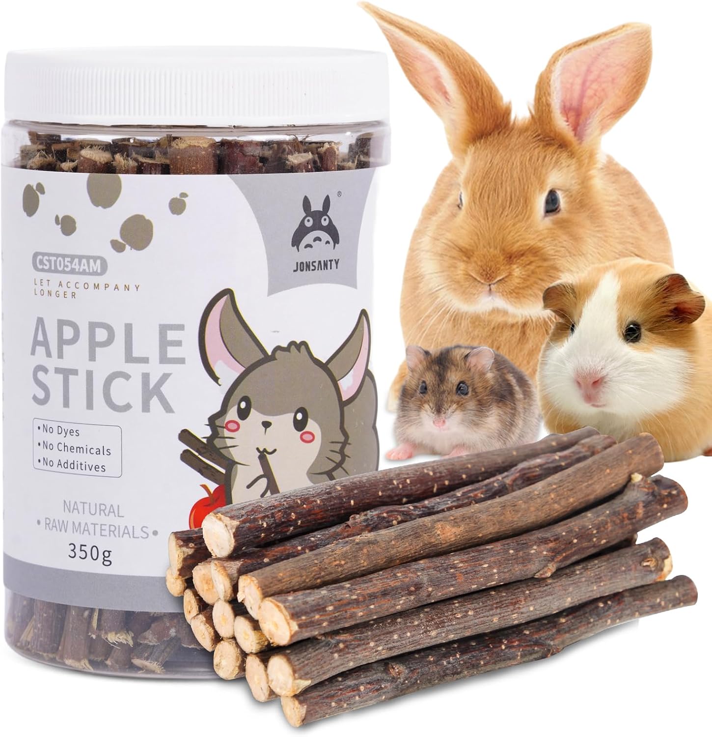 330g Natural Apple Sticks Rabbit Chew Toys, Bunny Teething Toys, Easy to Store in Jar, Ideal for Rabbit, Guinea Pig, Hamster, Chinchilla, Chipmunks, Squirrels, Gerbils and other Small Animals