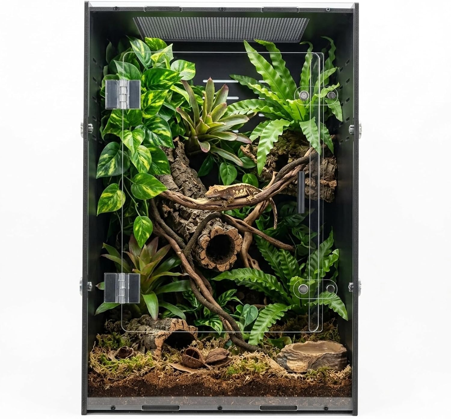 12x12x18 Black PVC Reptile Enclosure, Front Opening Tank with Screen Top