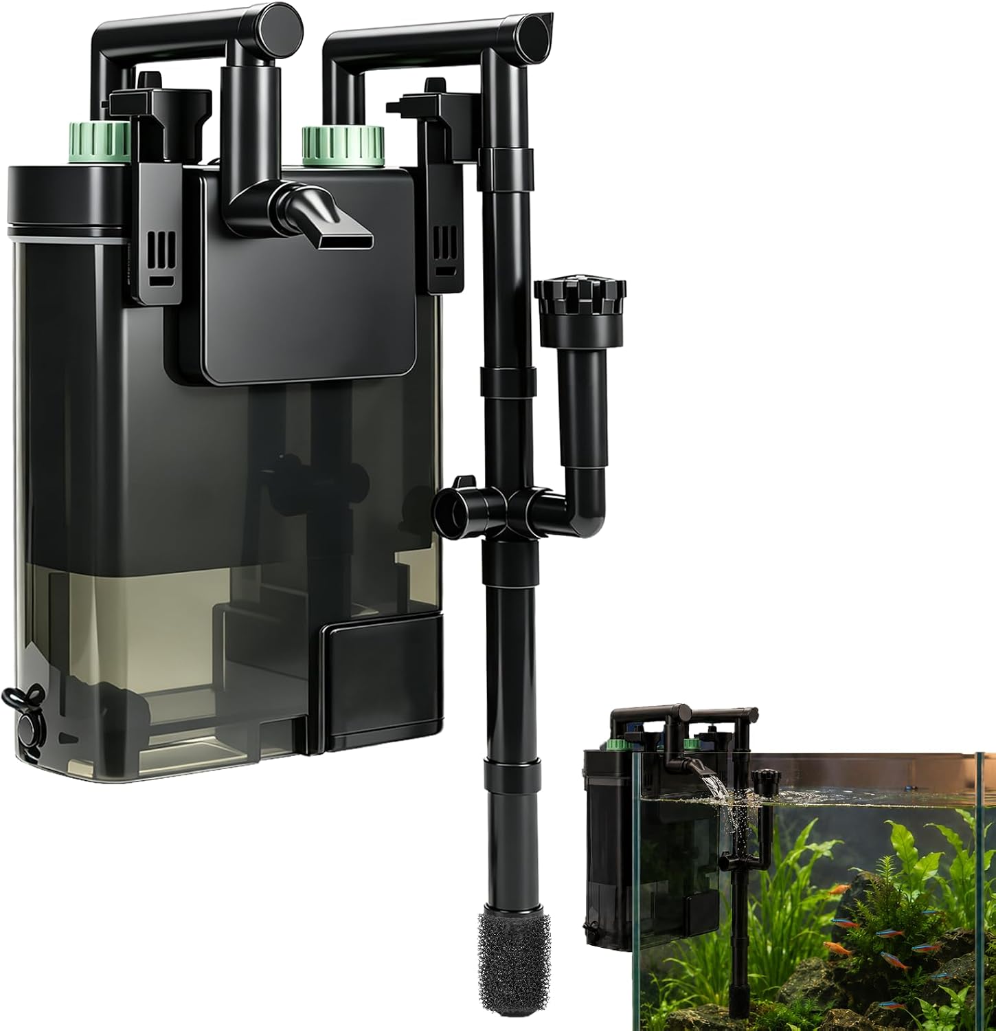 External Hang On Back Canister Aquarium Filter,Quiet Fish Tank Filter with 3-Stage Filtration,Anti-Dry Burn Motor,132GPH Adjustable Flow,Duckbill Nozzle,Shower Spray Bar