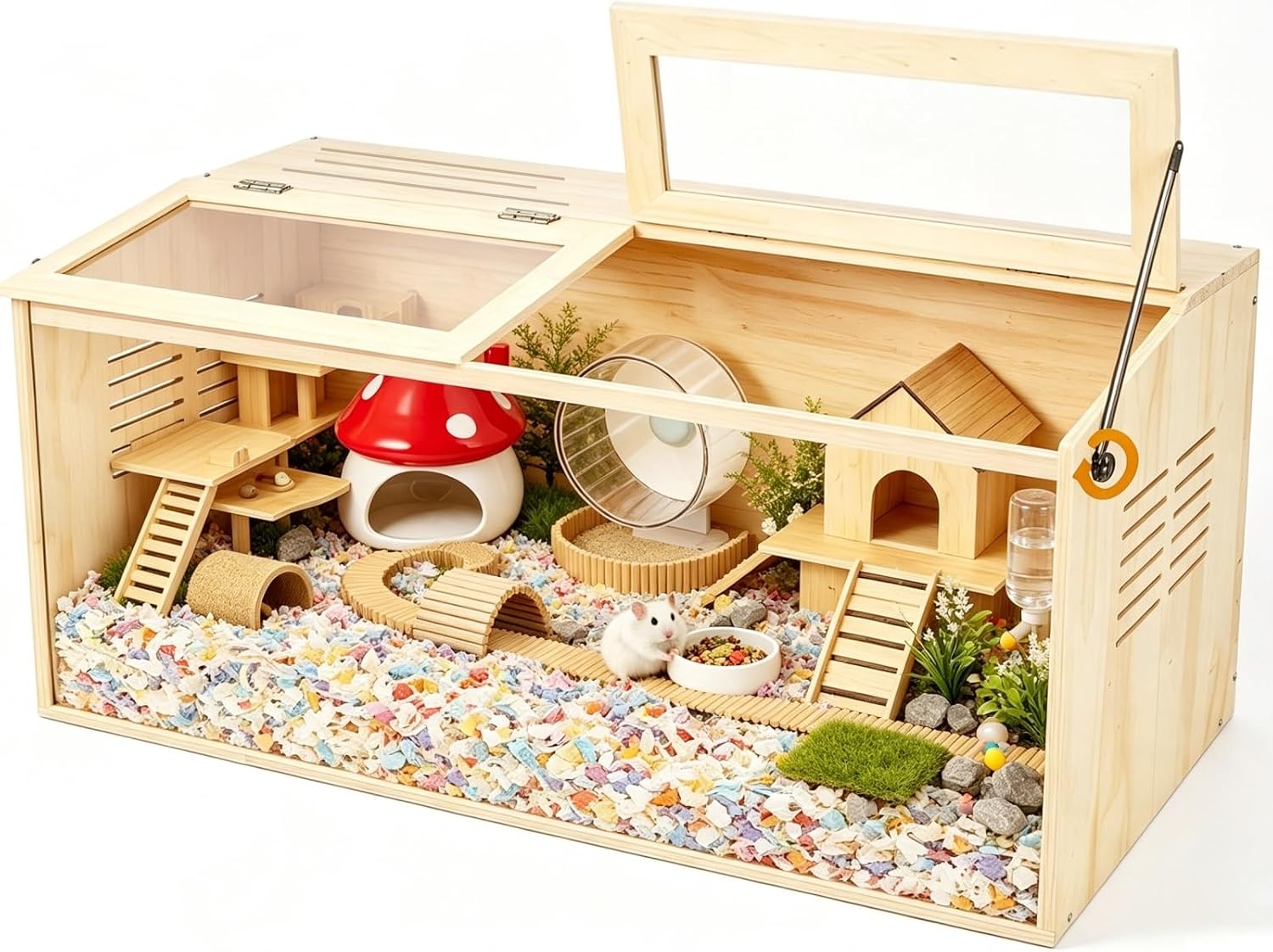 Wooden Hamster Cage,Chewproof,48″ Lx20 Wx20 H，Animal Cabinet for Dwarf Syrian Hamsters Degus, Hamster Habitat with Openable Top and Large Acrylic Sheets.