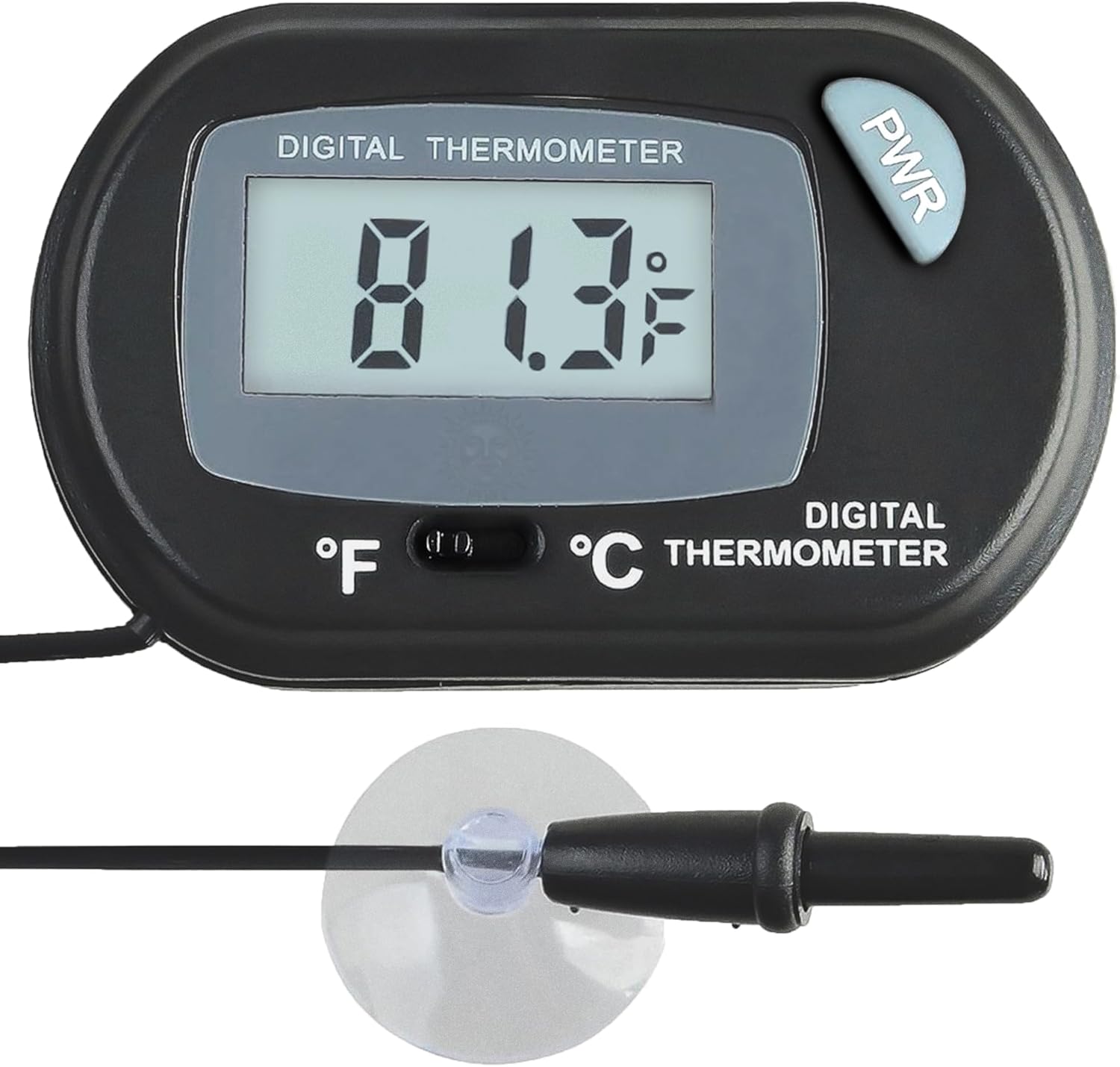 SunGrow Digital Betta Thermometer for Tropical Aquarium Fish, Black Color, Suction Cups and 1 Battery Included, 1 pc per Pack