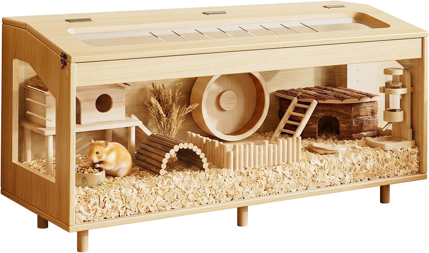 Wooden Hamster Cage with Acrylic Board Base, 39.4″