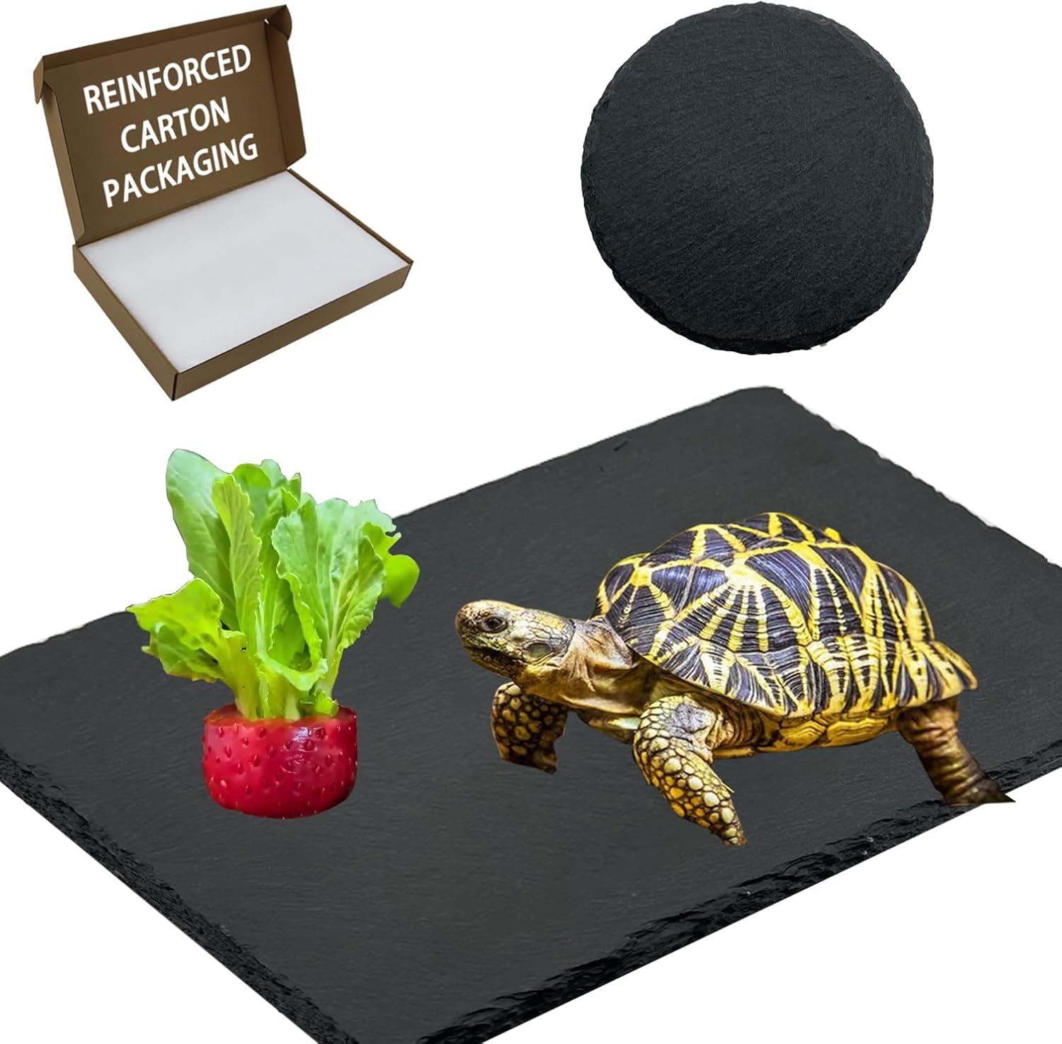 2 Pack Reptile Basking Platform 11.8 × 6″ + 4″, Reptile Slate, Basking Rock, Slate Tiles Rocks for Reptiles,Terrarium Bowls for Bearded Dragon Tortoise Turtle Ball Python Snake Lizard Gecko