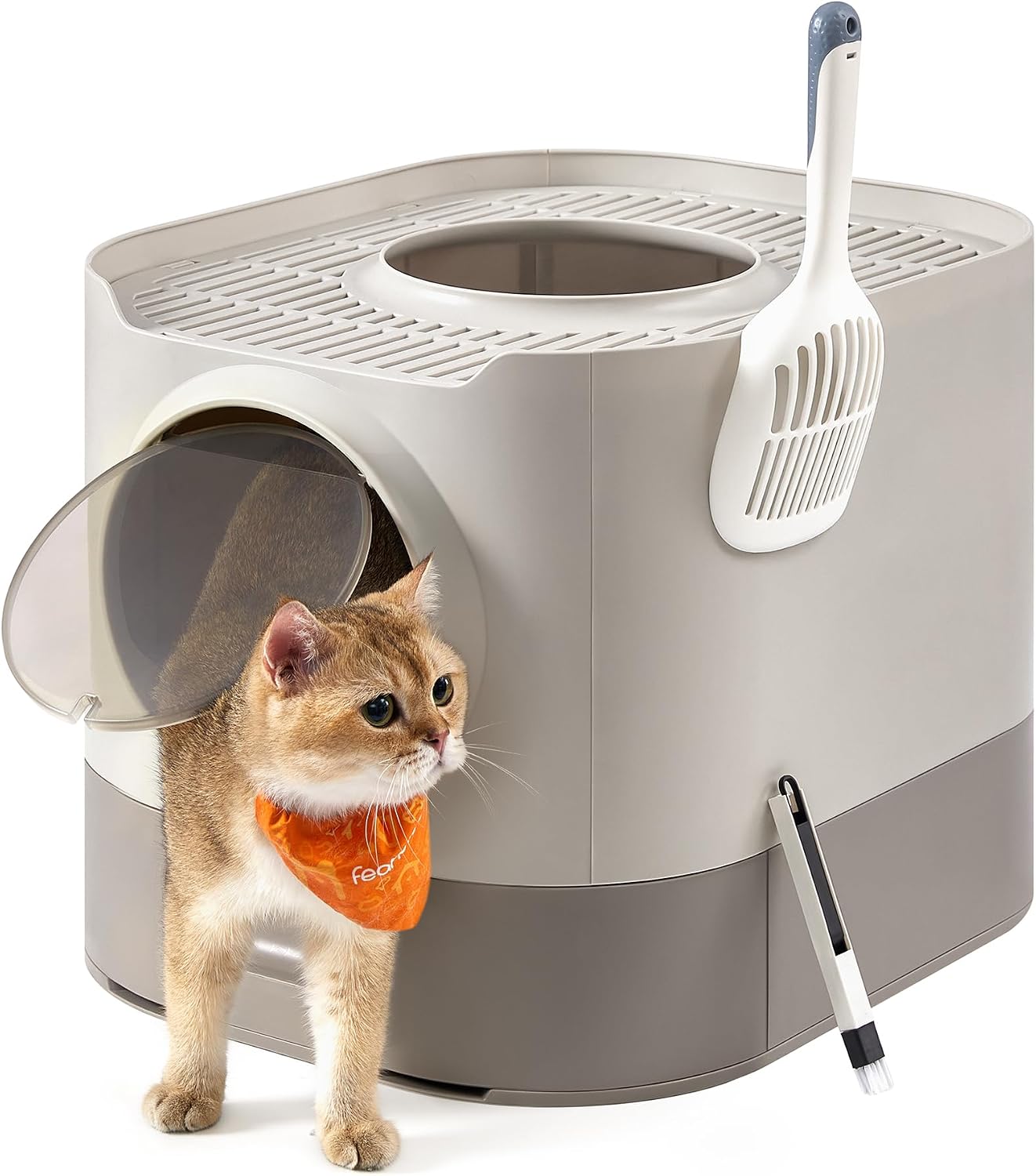 Feandrea Cat Litter Box with Lid, XL Enclosed, Slide-Out Tray, Scoop