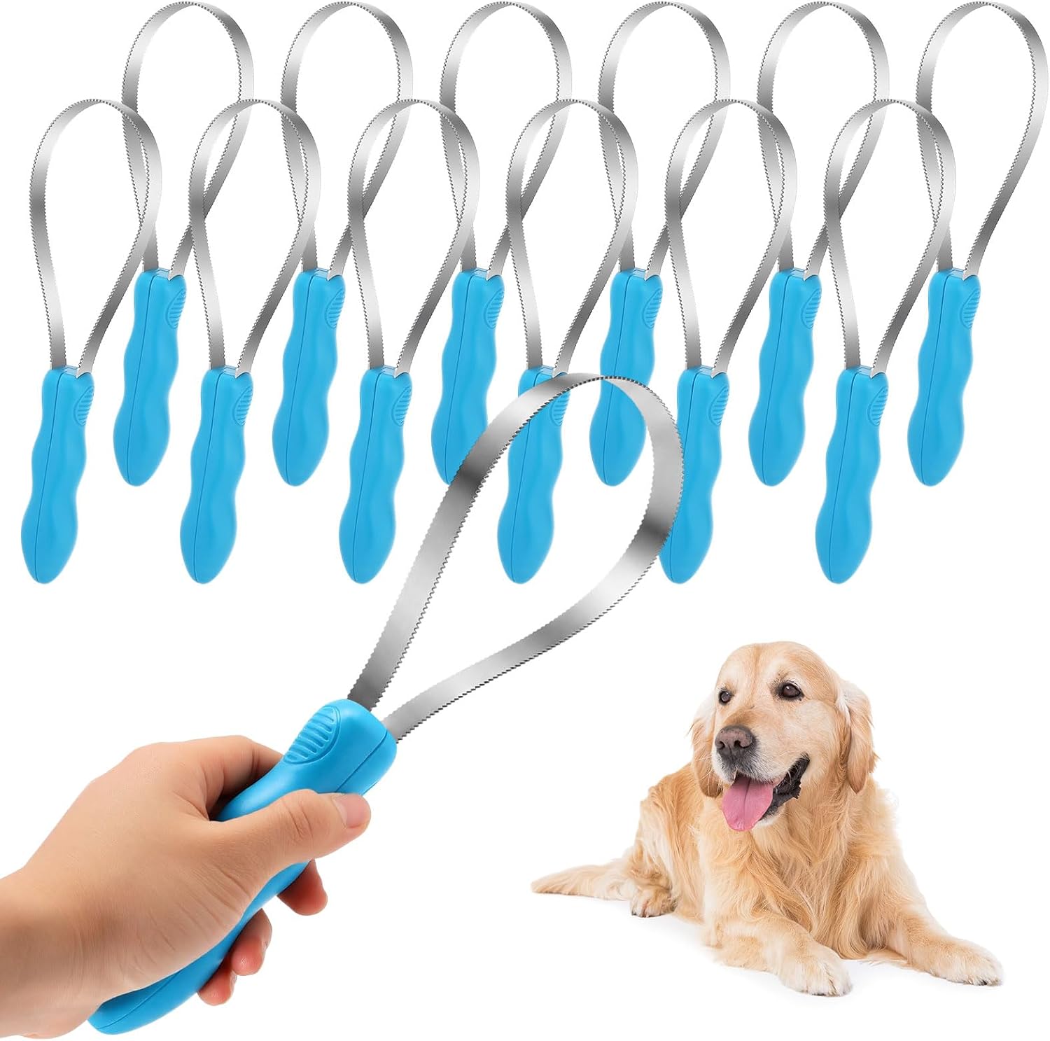 Roowest 12 Pcs Dual Sided Shedding Blade Blue for Dog Stainless Steel Blade