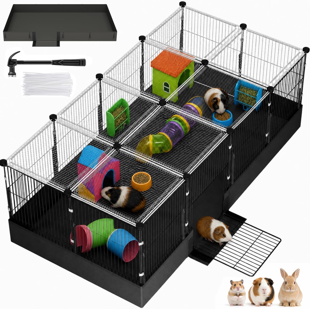 20 Panels Guinea Pig Cages with Waterproof Liner, 48″ x 24″ x 16″ Enclosed Rabbit Cage, Expandable Small Animal Plaype