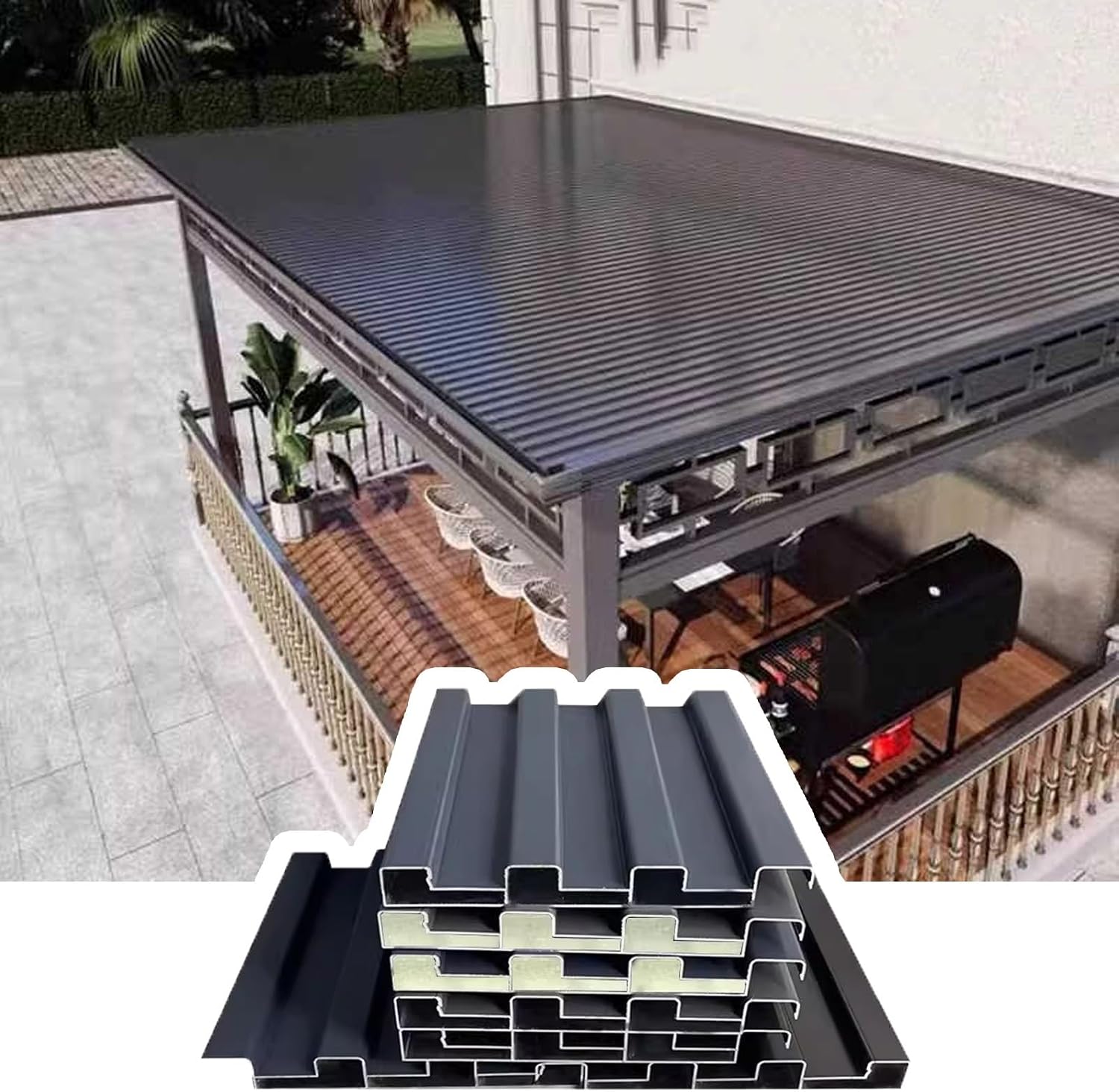 Metal Roof Panels Various Aluminum Roofing Panels with Polycarbonate Gazebo Top Cover Garages,Sheds, Stables and Mobile Homes Replacement for Patio Outdoor Garden(W-3m/118.1in