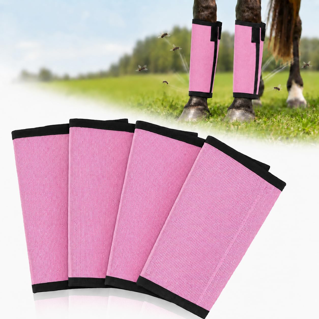 Fly Boots for Horses Set of 4 – Breathable Mesh Equine Leg Protection,Anti-Sag Stay-On Horse Fly Boots,Reduces Stomping & Fatigue,UV-Block, Adjustable Fit for Medium to Large Horses