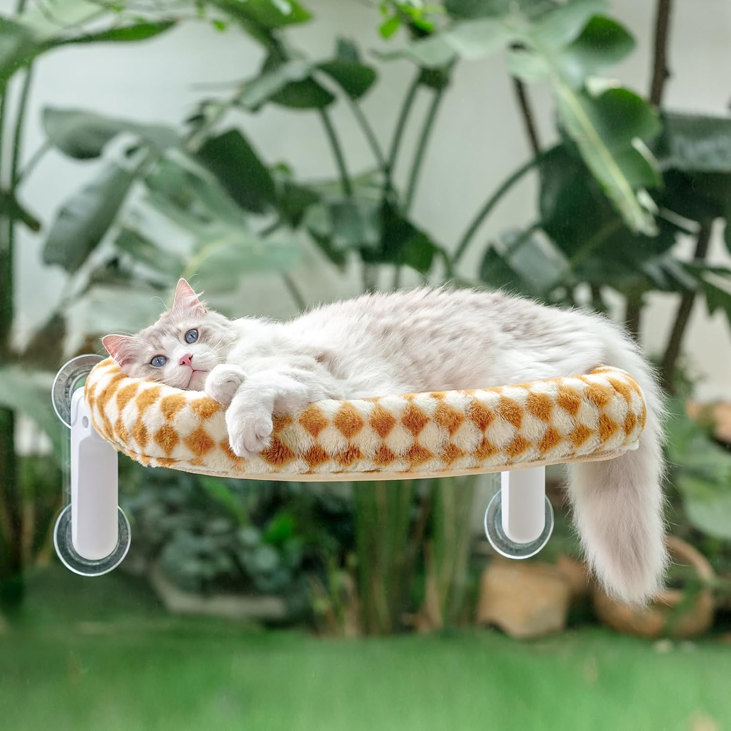 Sunhoo Foldable Cat Window Perch, Large Suction Cup Kitty Hammock, Brown