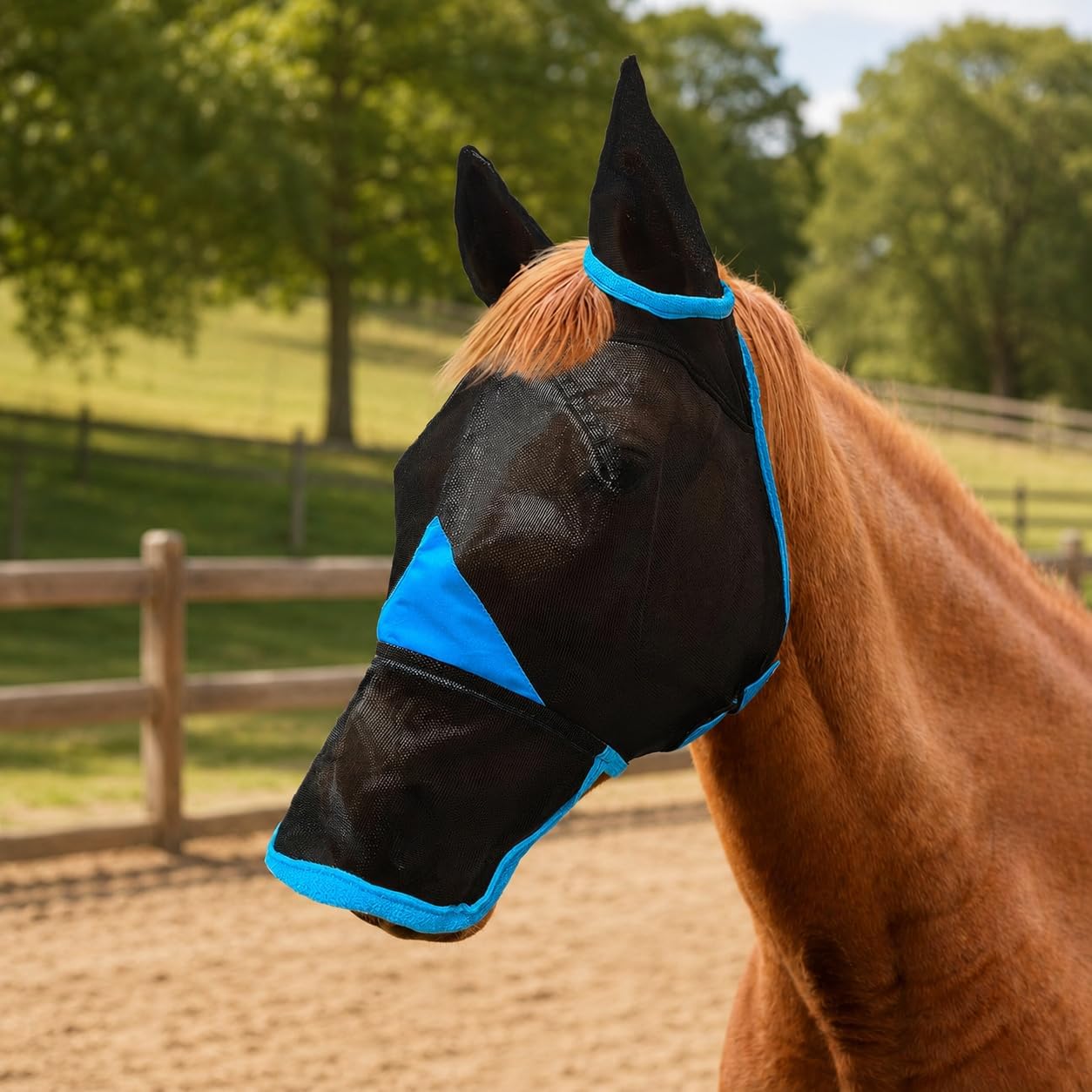 Hilltown Horse Fly Mask with Ears and Nose Cover – Full, Blue