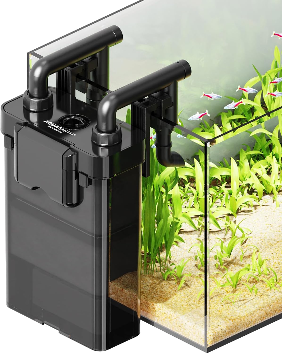 AQUASMITH Hang on Back Aquarium Filter,No-Hum Whisper-Quiet for 5-15 Gal