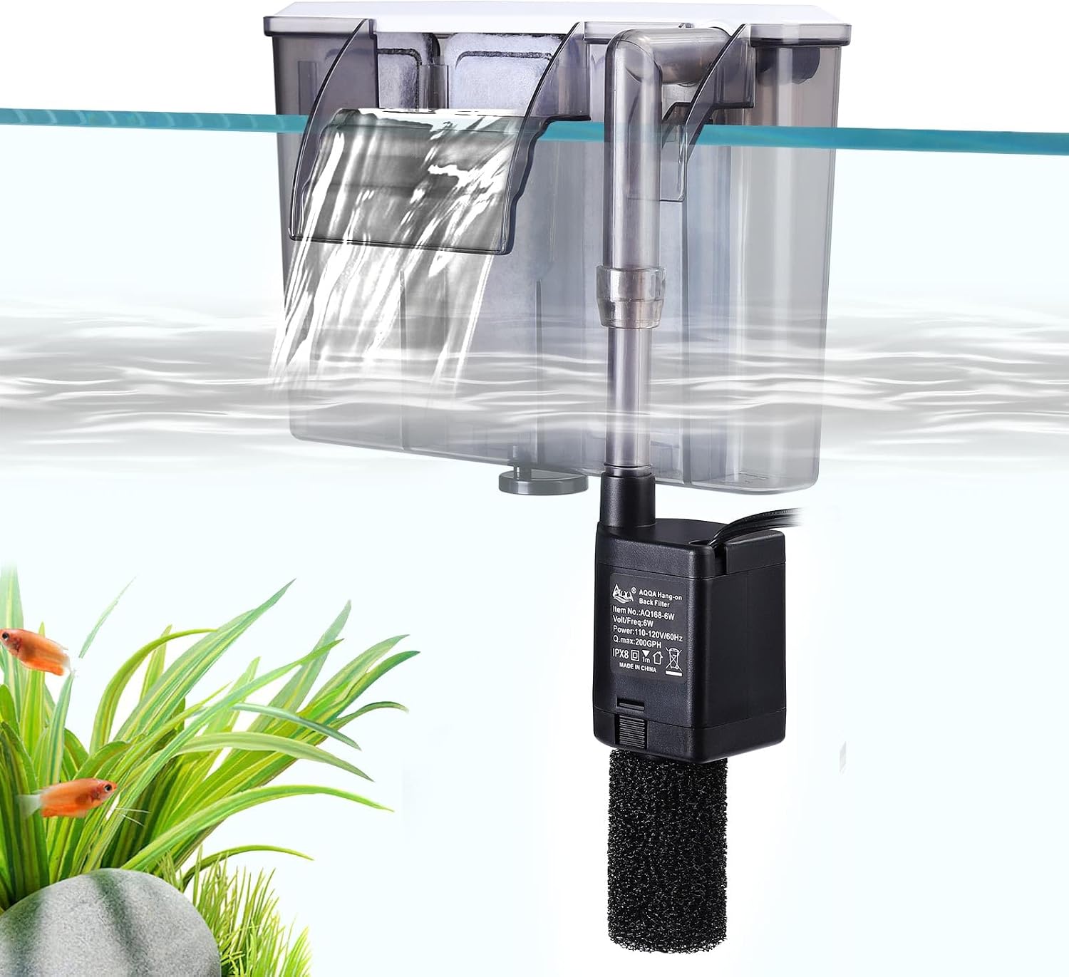 AQQA Quiet 20-30 Gallon Fish Tank Filters, Hang on Back Aquarium Filter
