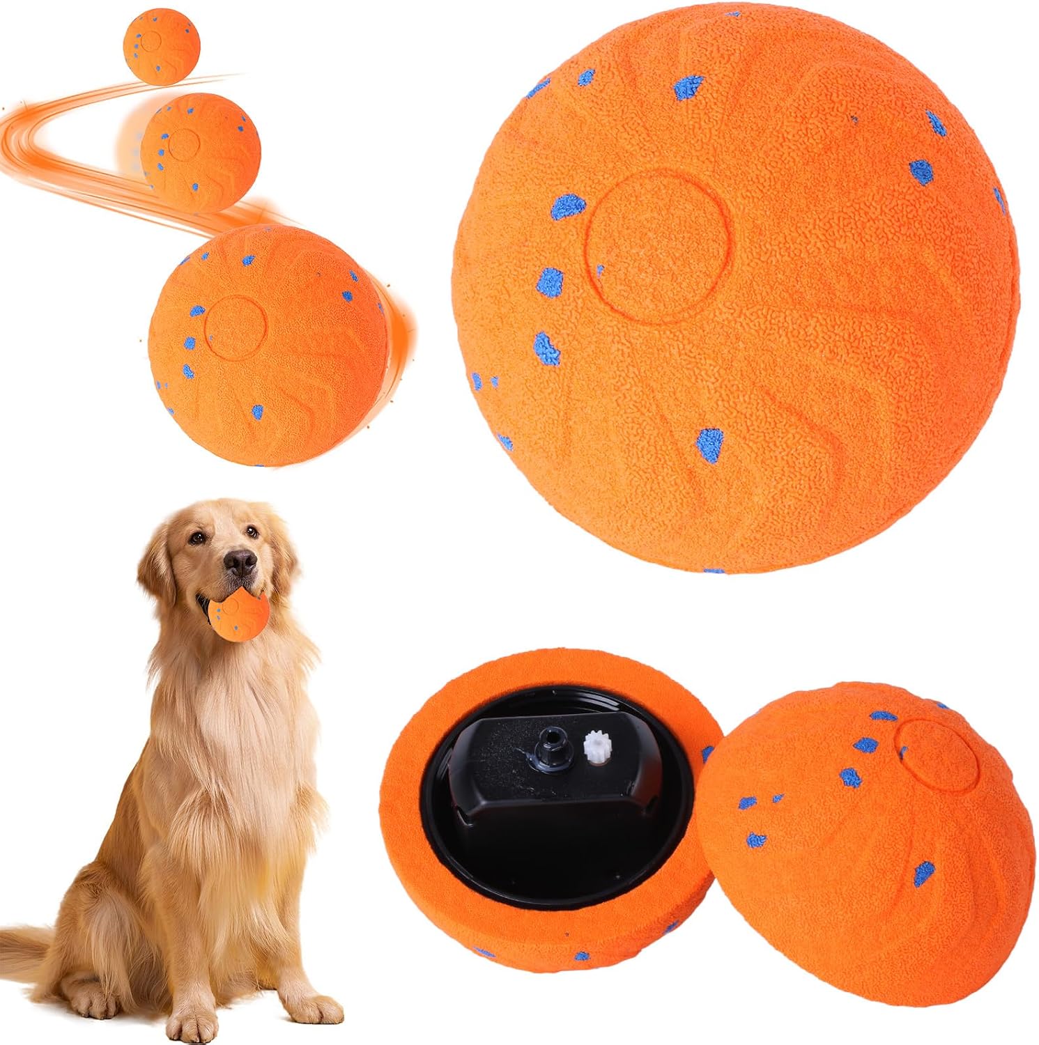 Interactive Dog Ball Toy, Automatic Motion Activated Smart Rolling & Bouncing Ball, USB Rechargeable Durable E-TPU Material Pet Toy for Small Medium Large Dogs, Boredom Relief & Exercise — Orange