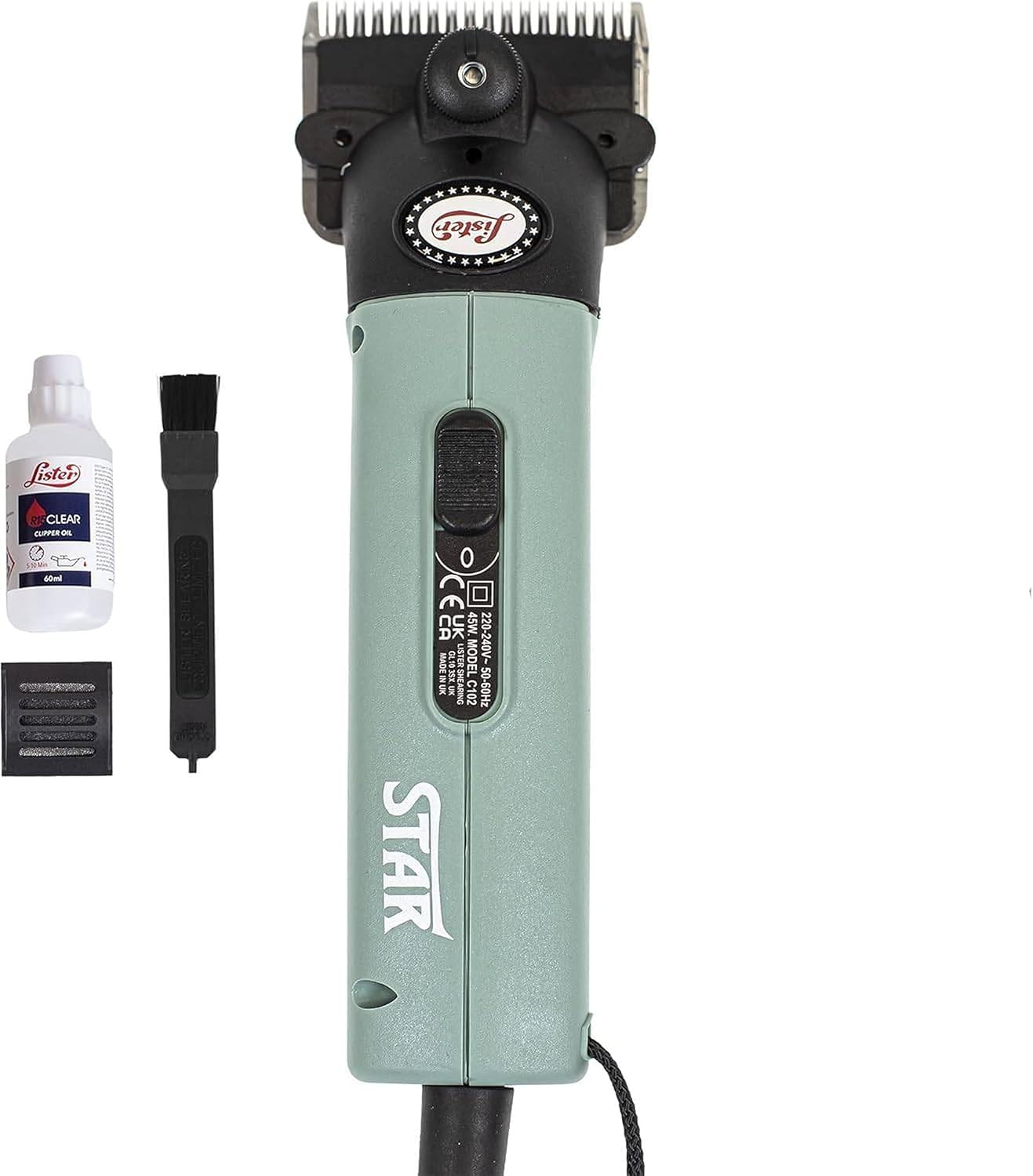 Lister Star Clipper – Professional Animal Clipper – Livestock Shearing Tool – Includes A2F/AC Fine Blades, Oil, Brush & Filter – for Horses, Cattle, Alpacas & Pigs – 258-34501 – Green