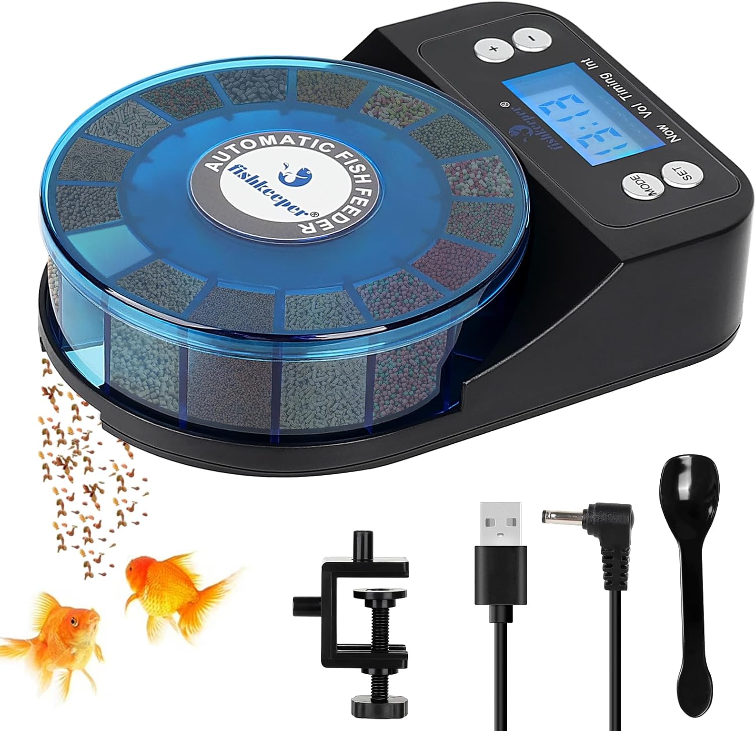 fishkeeper Automatic Fish Feeder for Aquarium, Rechargeable Auto Dispenser