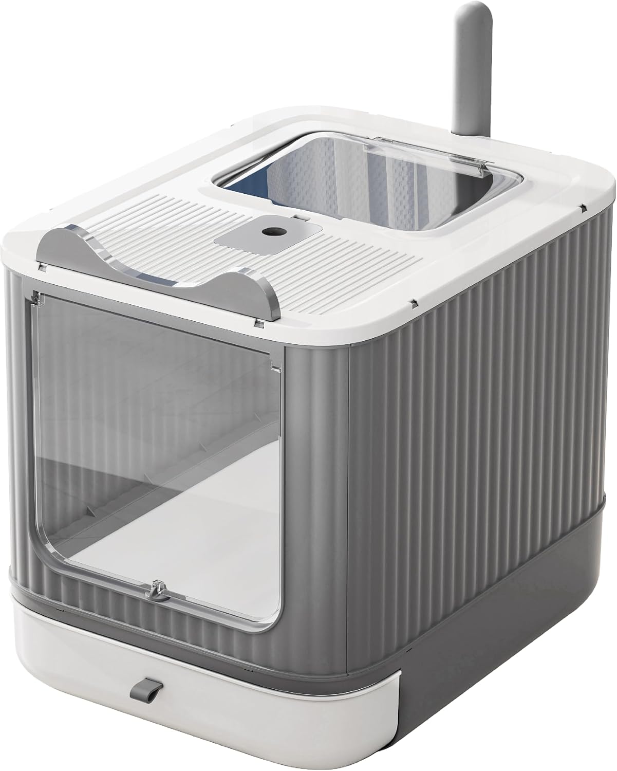 Covered Cat Litter Box with Lid for Kitten to Medium, Grey-White