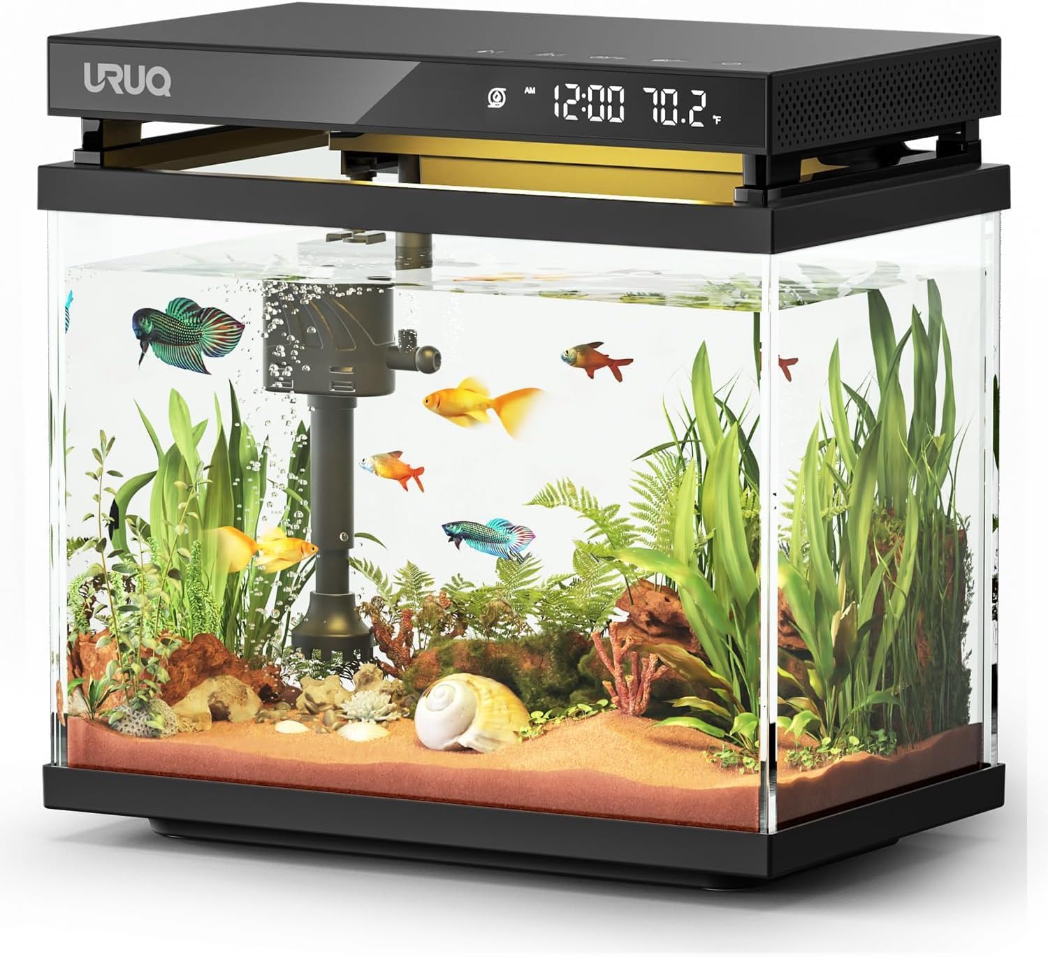 URUQ Fish Tank Smart Aquarium Kit 2 Gal UHD Glass Self Cleaning – Black