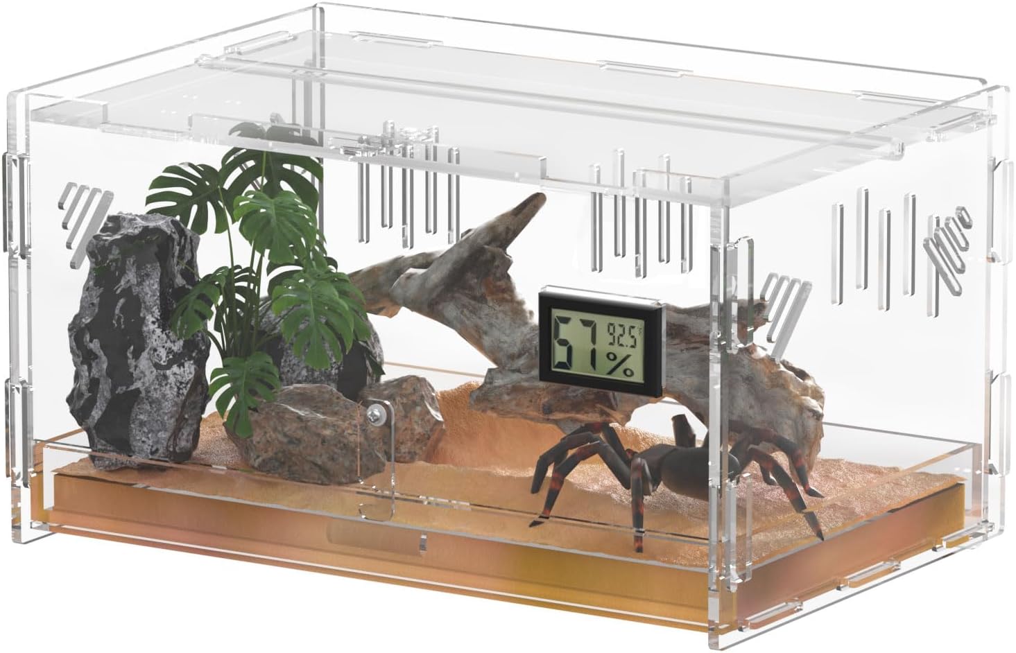Reptile Terrariums with Temperature Hygrometer, 15.7″x9.9″x7.1″ Acrylic Breeding Box Terrarium Cage Tank for Small Reptiles, Insects, Home Office (Terrestrial)