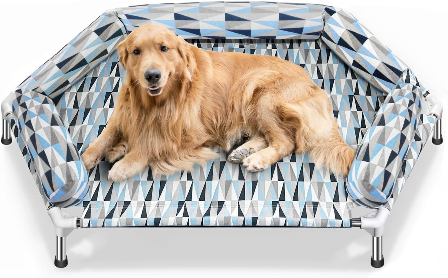 Elevated Dog Bed with Bolster, Raised Cooling Orthopedic Dogs Cot X-Large